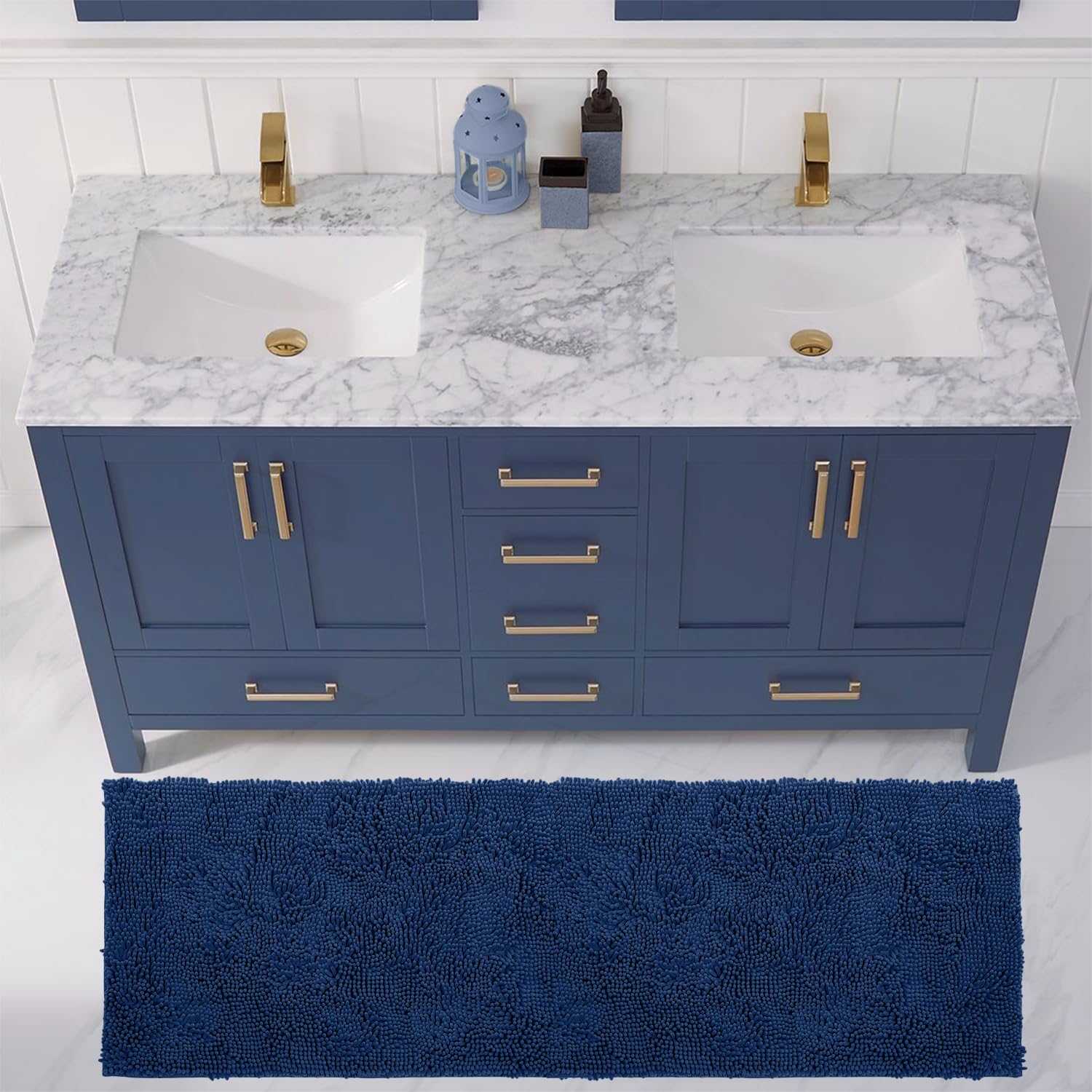Luxurux X-Large Bath Mat-Extra-Soft Plush Bath Shower Bathroom Rug,1'' Chenille Microfiber Material, Super Absorbent Shaggy Bath