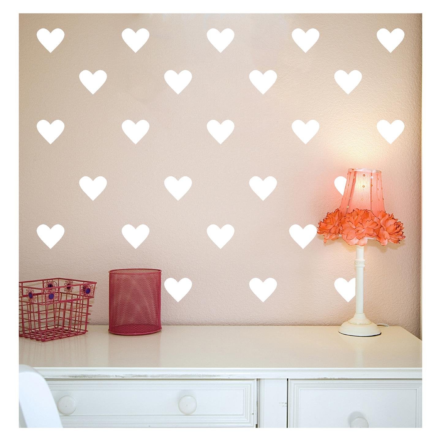Hearts 4'' Set Of 39 Wall Pattern Decal Vinyl Stickers (White)