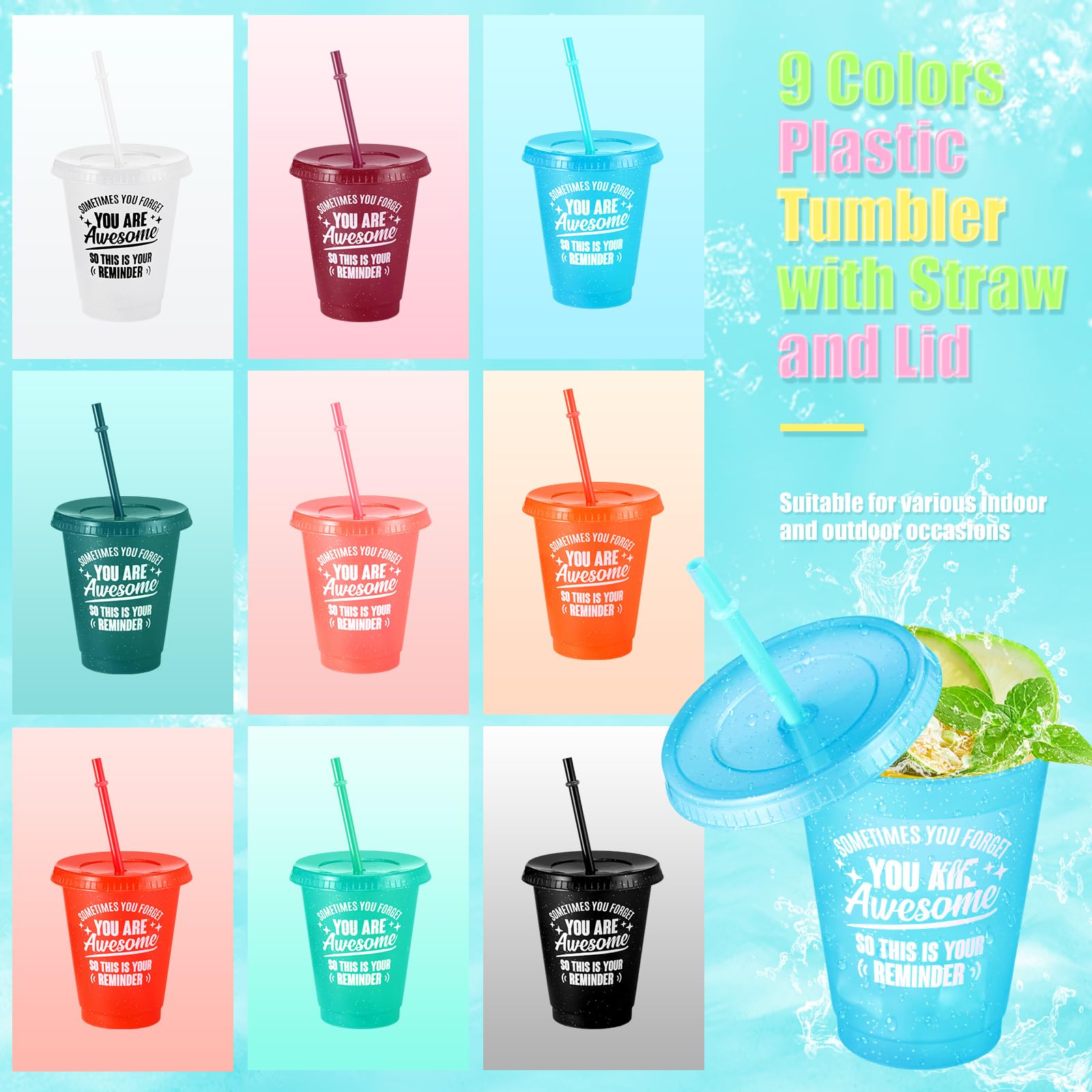 Foldtier 36 Pcs Back To School Gifts For Students Inspirational Plastic Cups Bulk With Lid Straw 16 Oz Reusable Tumbler Thank Yo