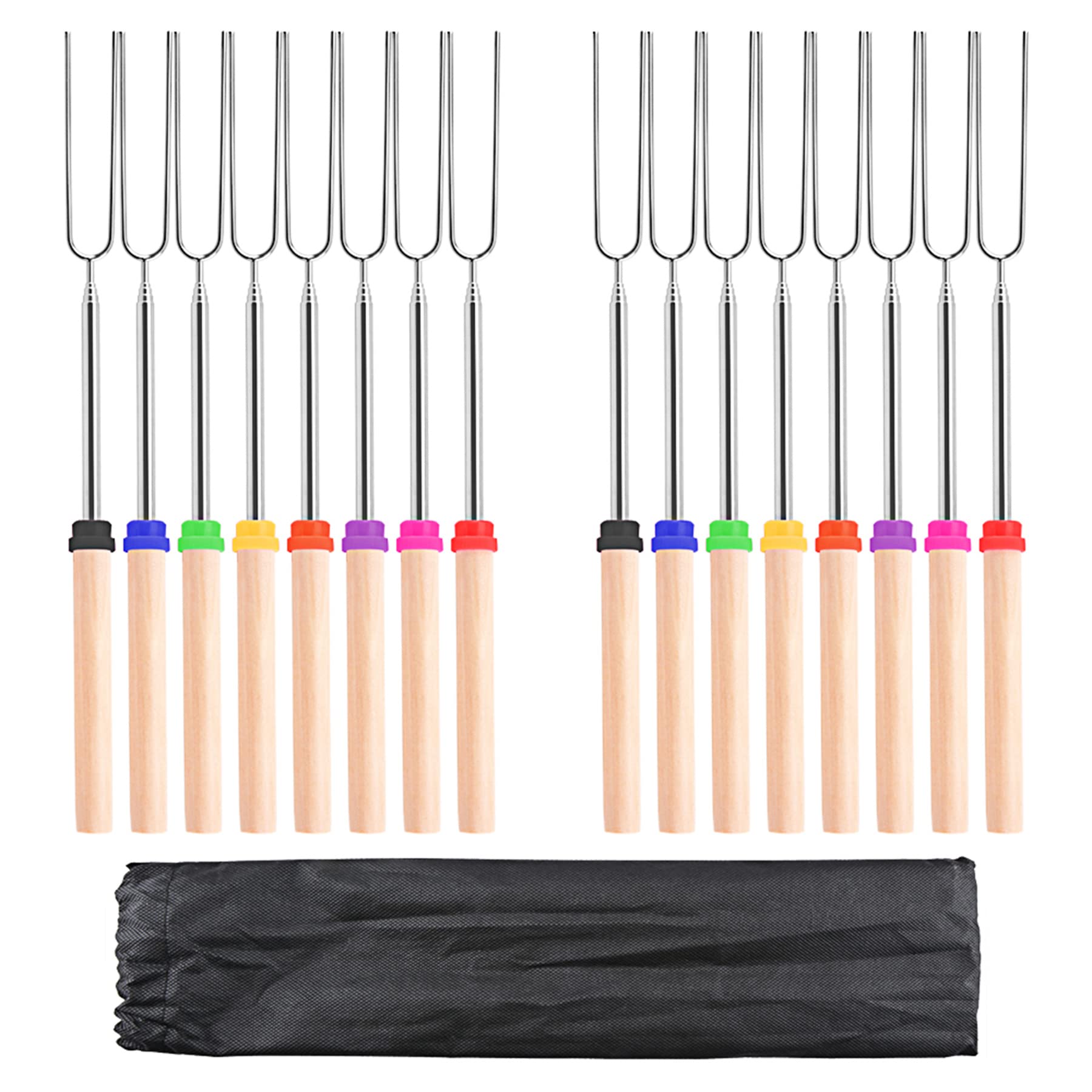 Marshmallow Roasting Sticks, 32Inch 16Pcs Telescopic Barbecue Forks Retractable Stainless Steel Smores Skewers With Anti-Slip Wo