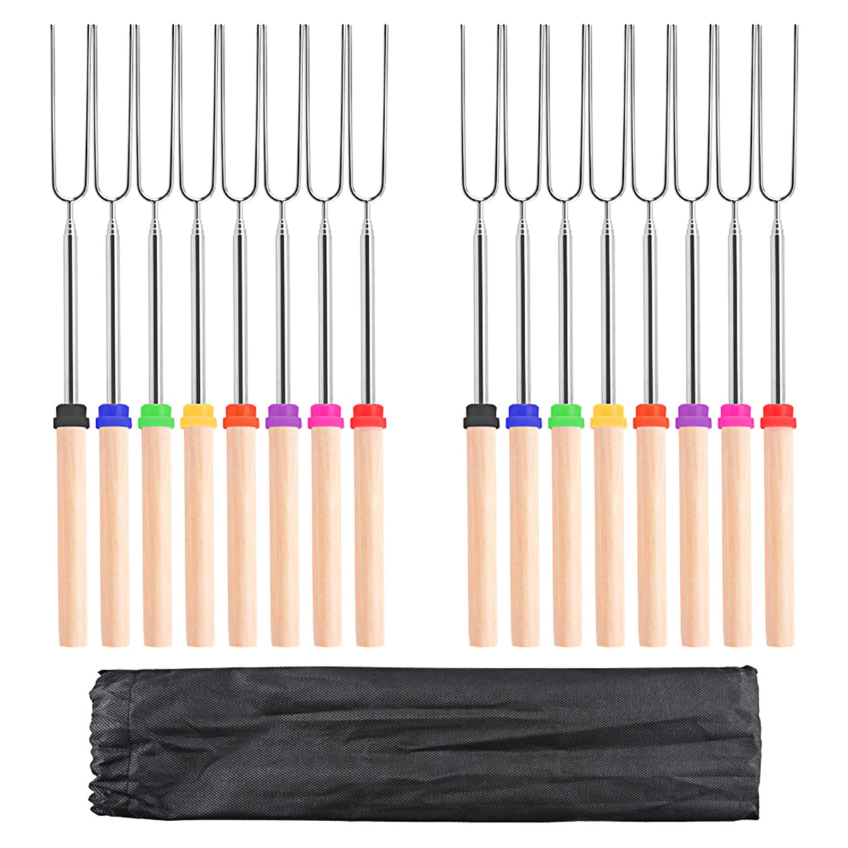 Marshmallow Roasting Sticks, 32Inch 16Pcs Telescopic Barbecue Forks Retractable Stainless Steel Smores Skewers With Anti-Slip Wo