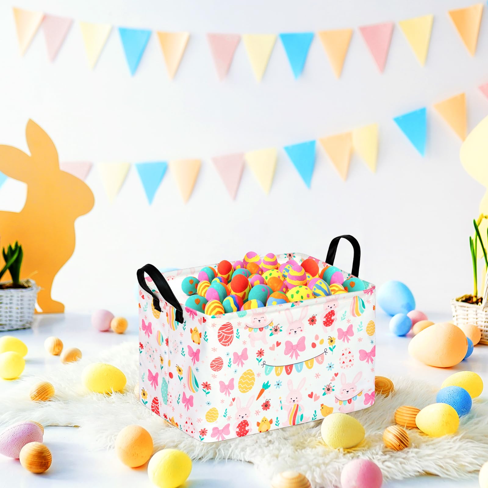 Acmuuni Easter Eggs Gift Rectangle Rabbit Shelf Basket Clothes Laundry Storage Box Toys Storage Bins, Bunny Basket For Kids,Laun