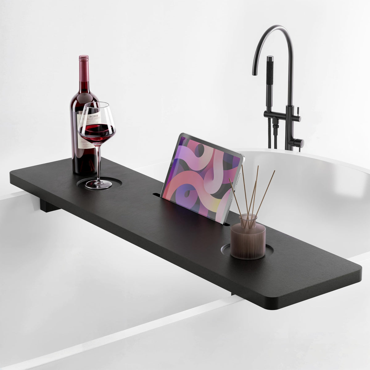 Tinamo Black Bathtub Caddy Tray Table | 35X9 Inch Large Bath Tub Tray Wooden | Anti-Tipping, Sustainable Tub Tray For Bathtub |