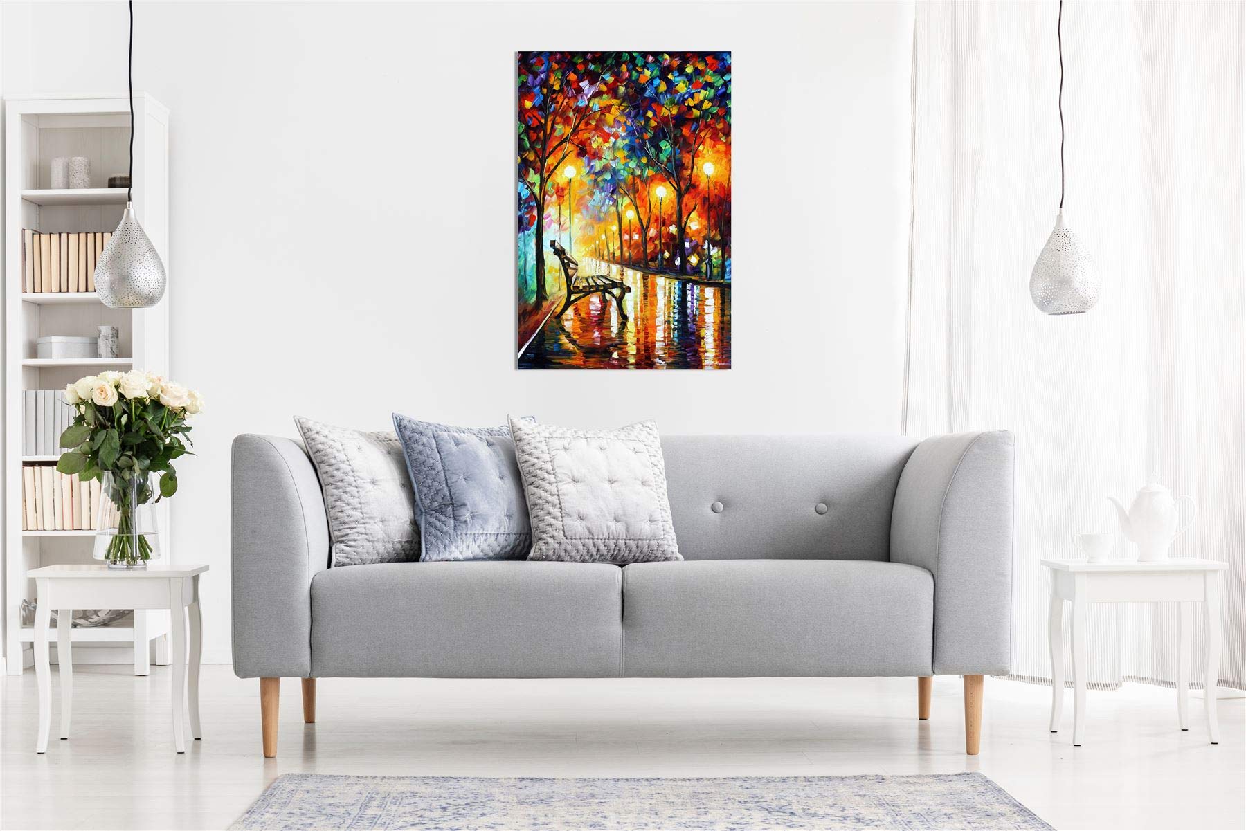 Loneliness Of Autumn By Leonid Afremov Canvas Wall Art Picture Print For Home Decor (18X12)