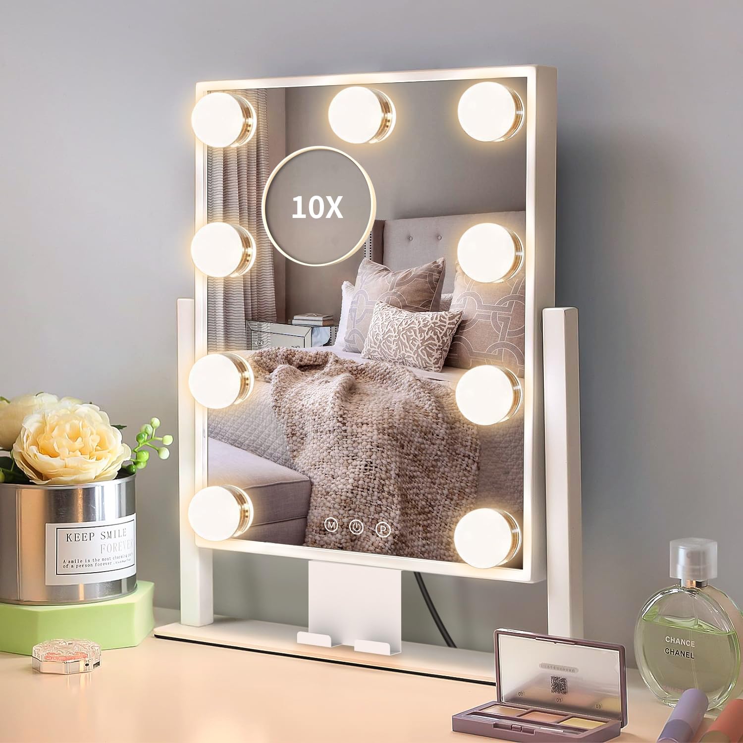 Kottova Makeup Vanity Mirror With Lights,3 Color Modes,Detachable 10X Magnification Mirror,180Rotation,Phone Holder,Small Cute H