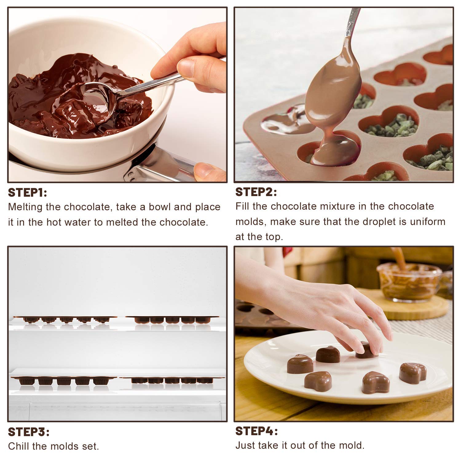 Crethinkaty Valentines Chocolate Moulds - 1 Pack 15-Cavity Heart Silicone Chocolate Moulds Chocolate Making Molds Silicone Candy