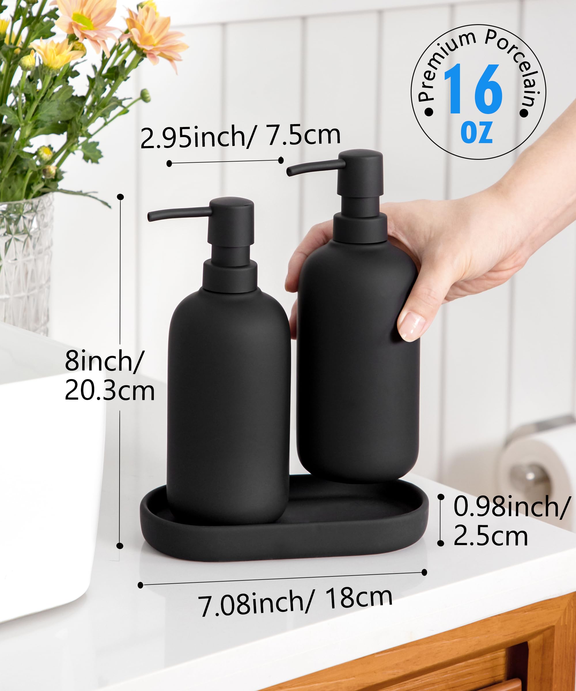 Viosuniu Ceramic Soap Dispenser Set - Elegant Hand Soap Pump With 4 Labels (Soap, Dishes, Lotion, Hands) - Durable & Stylish Des