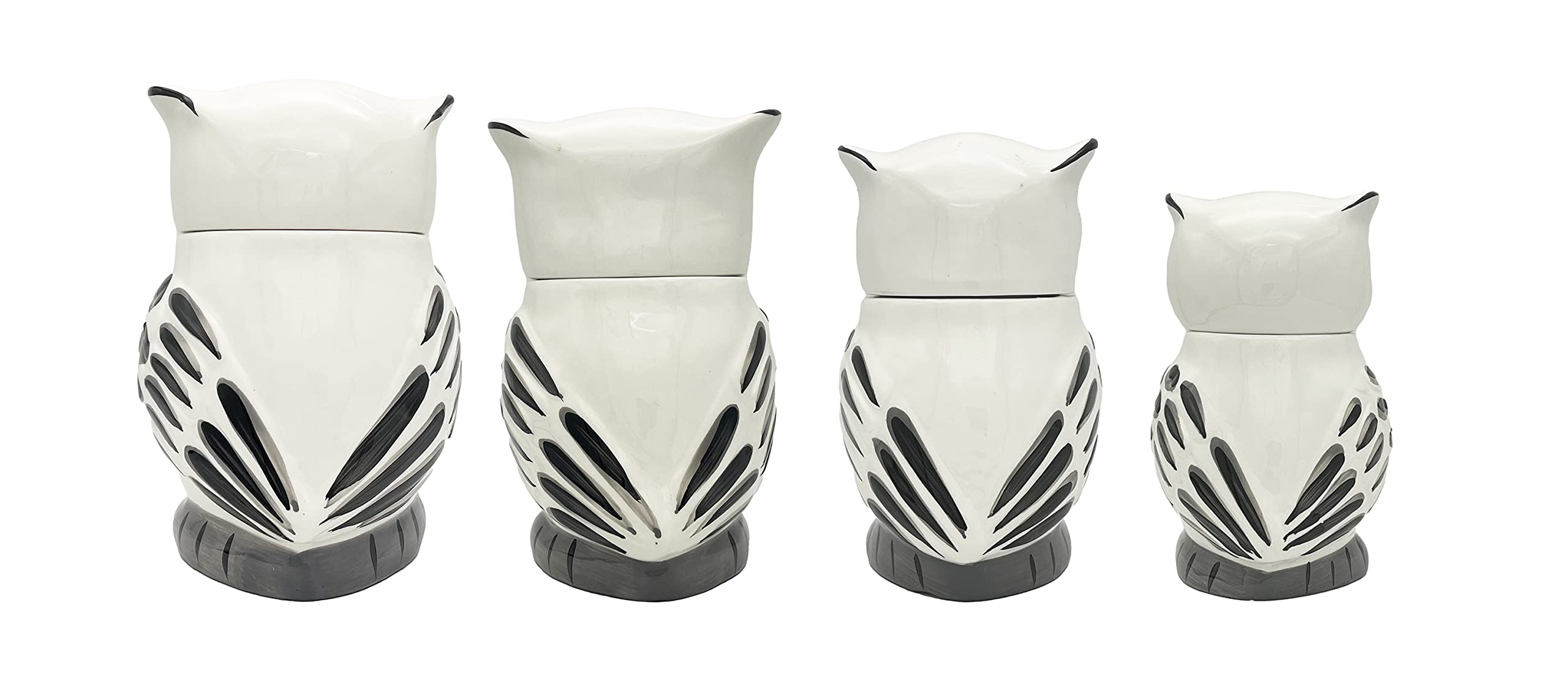 Ack Tuscany Cute Ceramic Owl, Color Of Black And White, 4Pc Canister Set W/Lid, 81601
