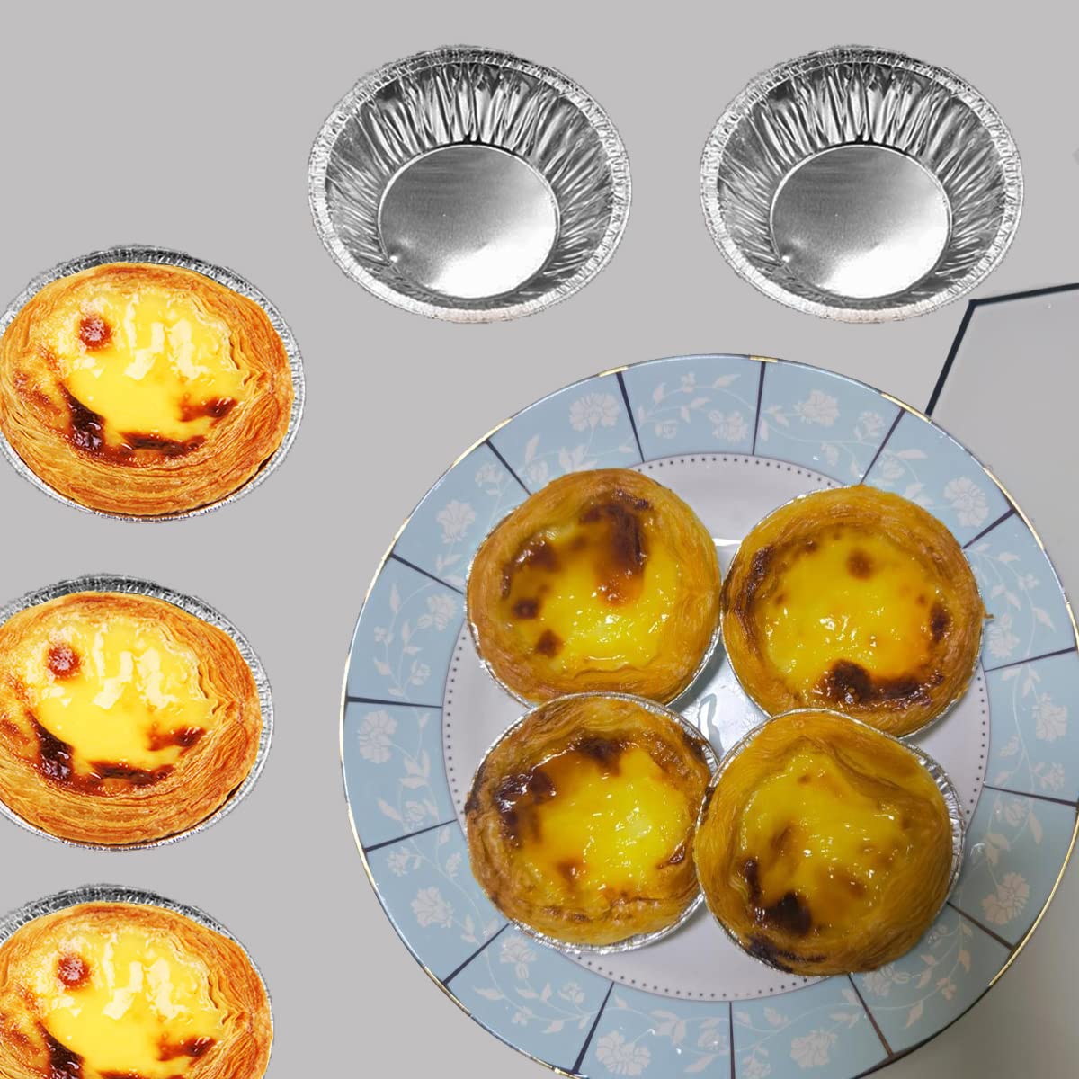HLCM 100 Pcs Aluminum Foil Pie Trays/Mini Pie Pans/Disposable Baking Tart Molds/Aluminum Foil Pie Pan  Great for Baking Tart Eggs  Quiche Pie  Caramel Pudding Pie  Etc. (100pc Pie Pans)