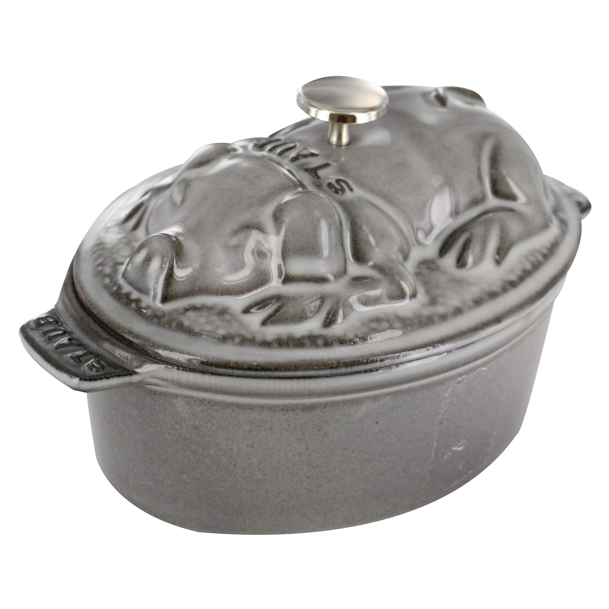 Staub Cast Iron 1-Qt Pig Cocotte - Graphite Grey, Made In France