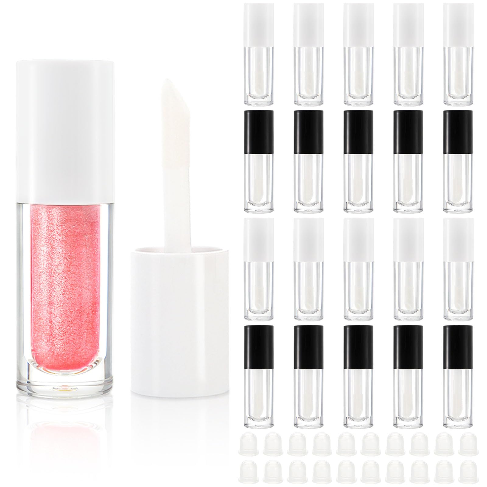 DEAYOU 20 Pack Lip Gloss Tubes, 6ml Empty Lipgloss Containers with Wand and Rubber Insert, Clear Refillable Plastic Lip Balm Bot