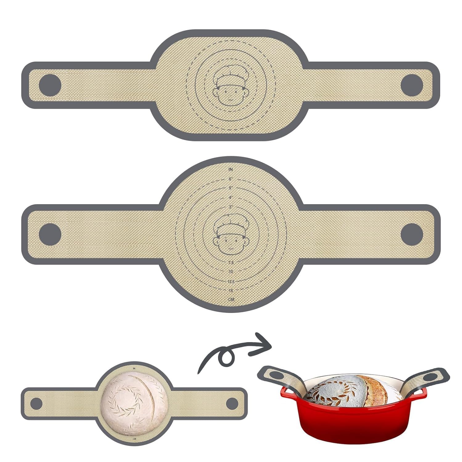 Silicone Bread Sling Dutch Oven Liner, NonStick & Easy Clean Reusable Oval And Round Silicone Bread Baking Mat With Long Handle