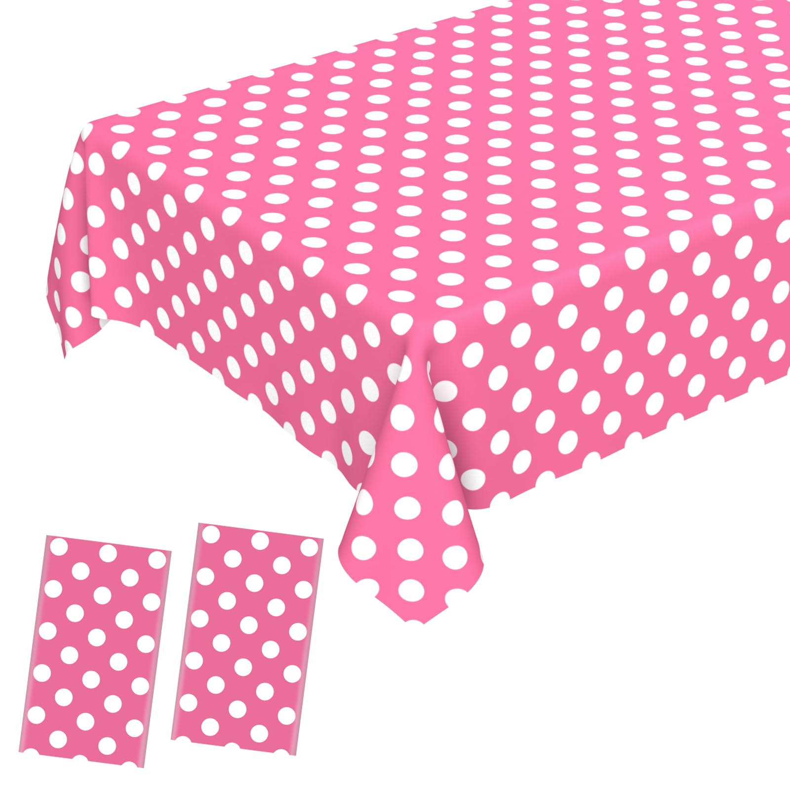 JCTHKUKU 2 Pcs Pink Polka Dot Table Cloth, Disposable Plastic Pink & White Tablecloth for Outdoor Picnic, Birthday, Gender Revea
