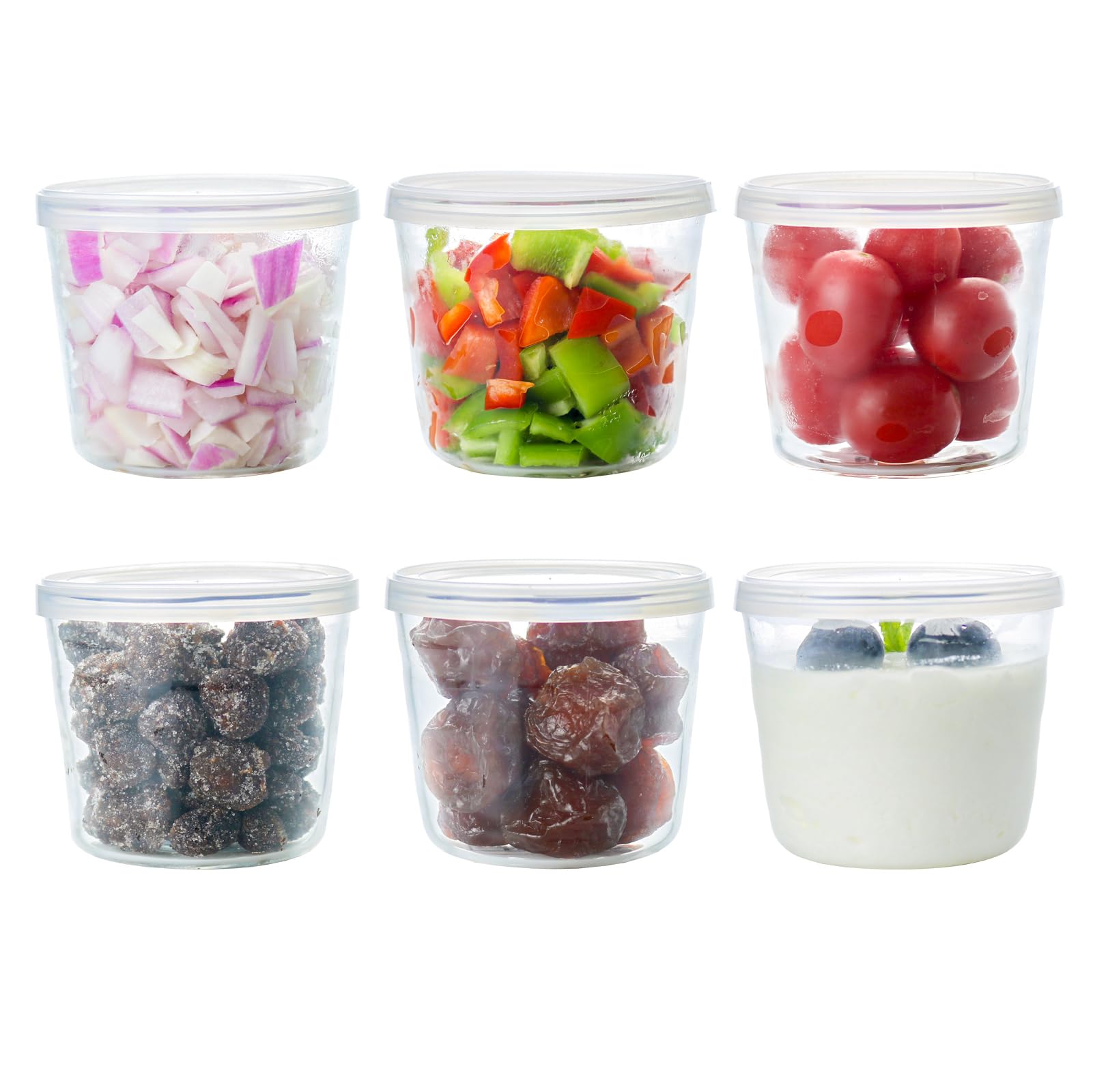 HillSpring Small Glass Bowls with Removable Lids, Set of 6, Portion Dessert Bowl for Pudding and Jelly, 6.8 oz Clear Containers 