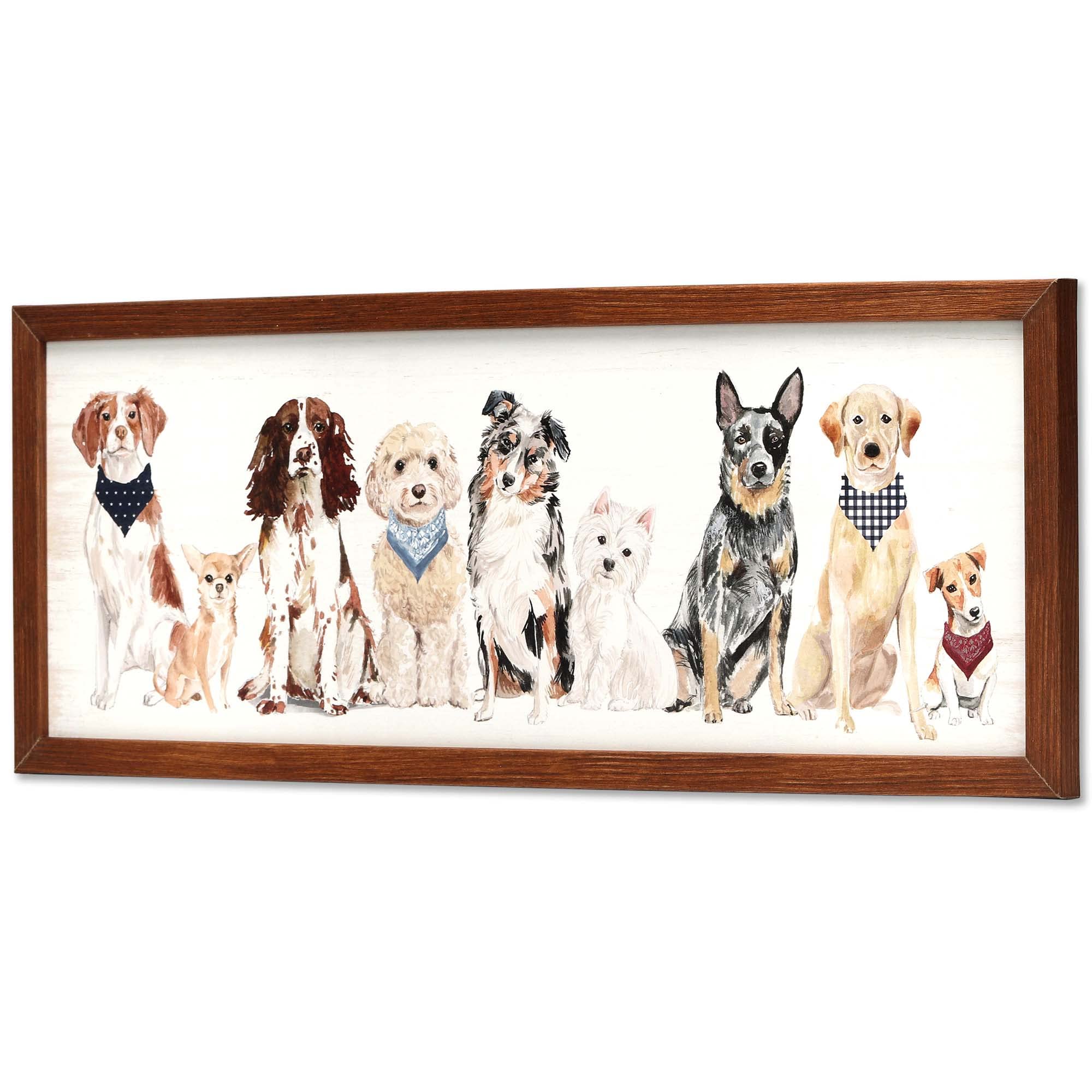 Dogs in a Row Framed Wood Wall Decor - Adorable Dog Wall Art for Living Room, Bedroom or Hallway