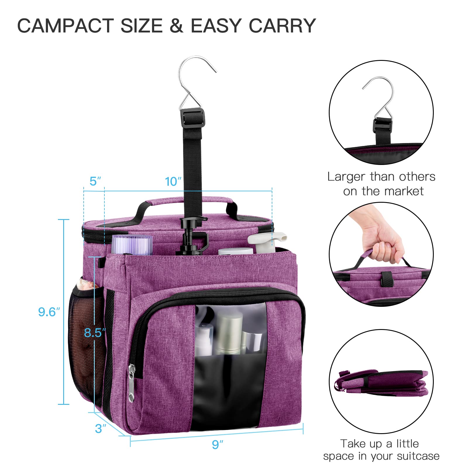 Bukere Portable Shower Caddy College Dorm Room Essential  Shower Caddy Tote Bag for Student  Girl  Women  Separate Compartment  Large Capacity  Quick Dry Mesh Base for Travel  Gym  Camp  Purple