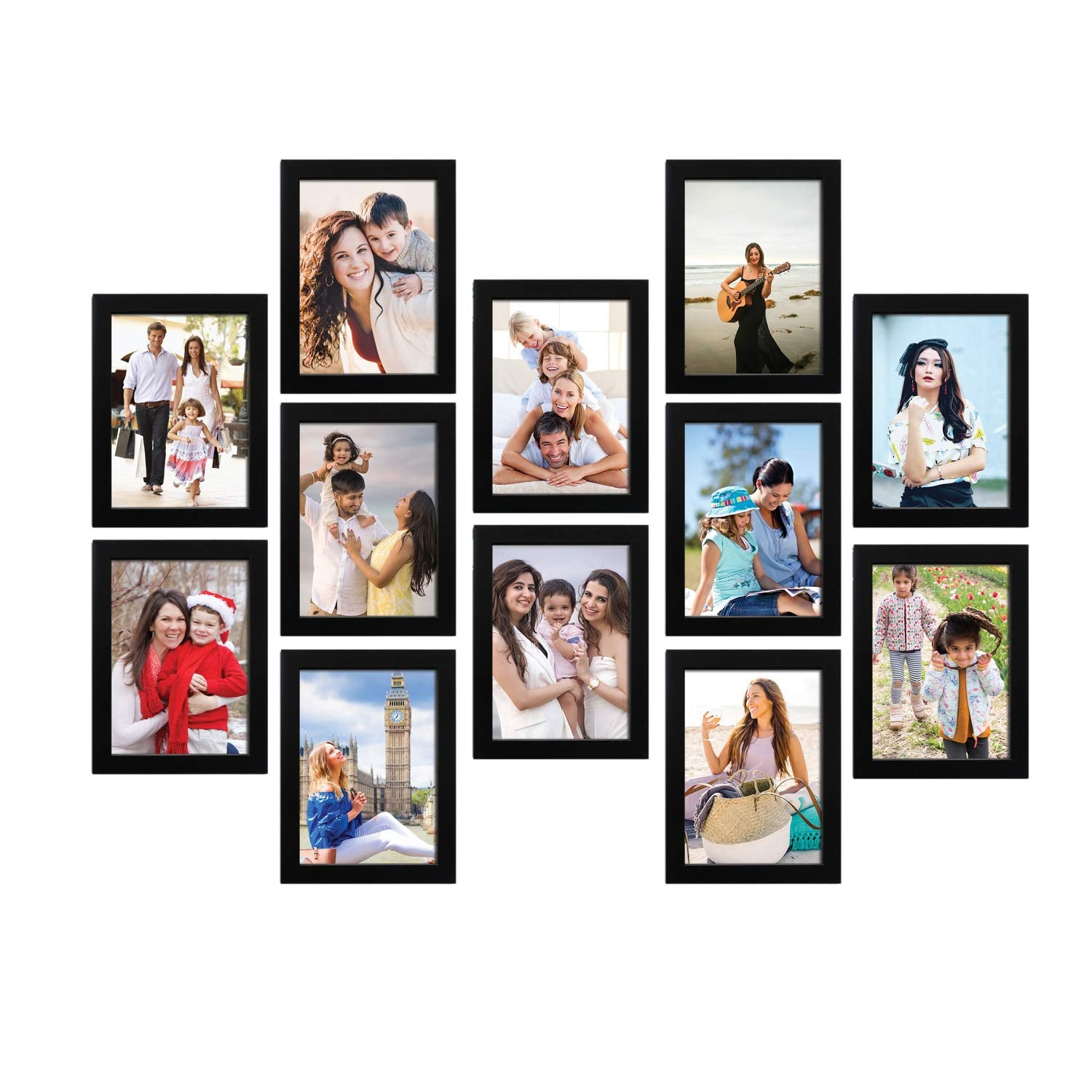 Amazon Brand - Solimo Synthetic Wooden Wall Mount Set Of 12 Collage Rectangular Photo Frames (6X8 Inch-12), Black