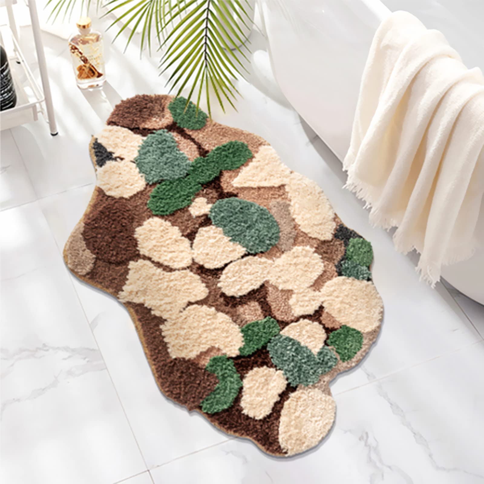 Bath Mat For Bathroom Cute Moss Decor Rug Non Slip Shaggy Bedroom Decor Home Entryway Door Mat 35.4''X23.6''