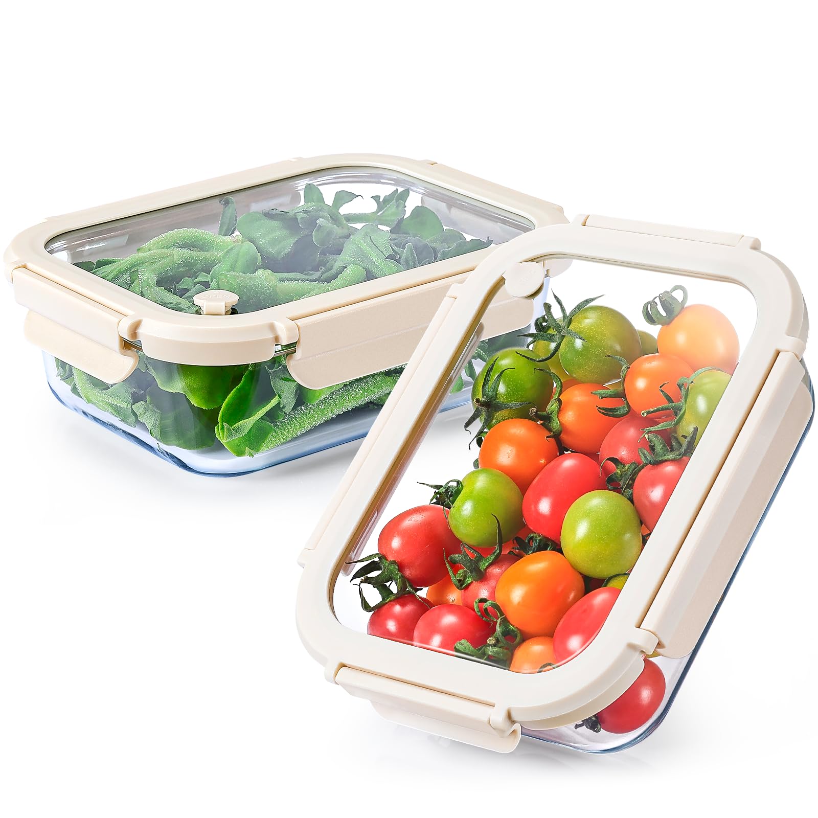 NUTRIUPS Glass Food Storage Containers with Glass Lids, 35 OZ, Set of 2
