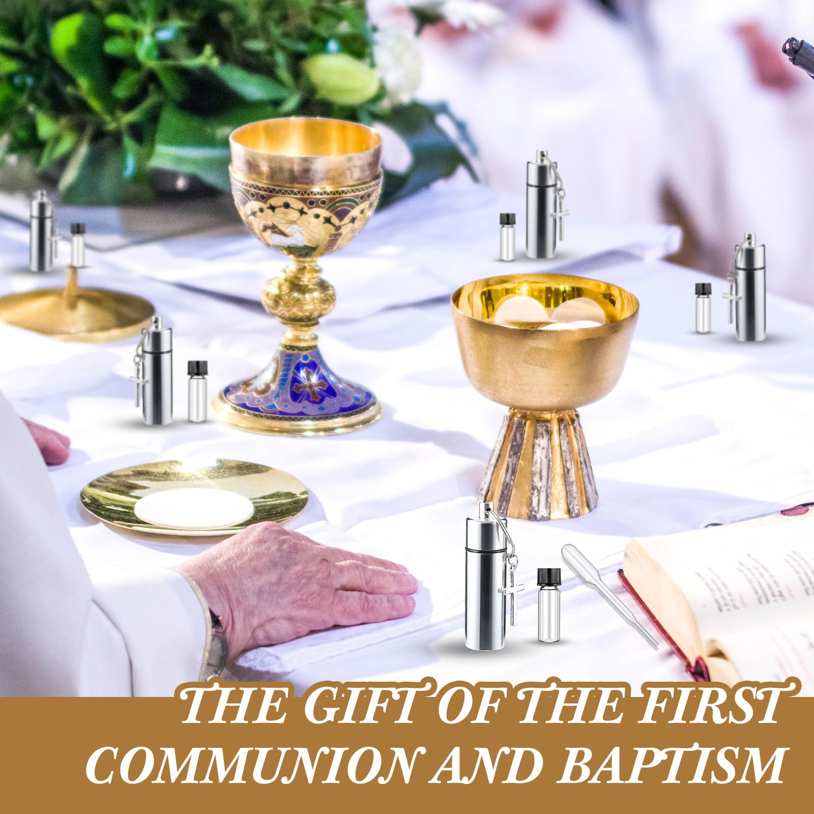 Tandefio 40 Sets Anointing Oil Bottles Keychain Vial Holy Water Container with Dropper Cross Pendant for Travel Baptism Favor (S