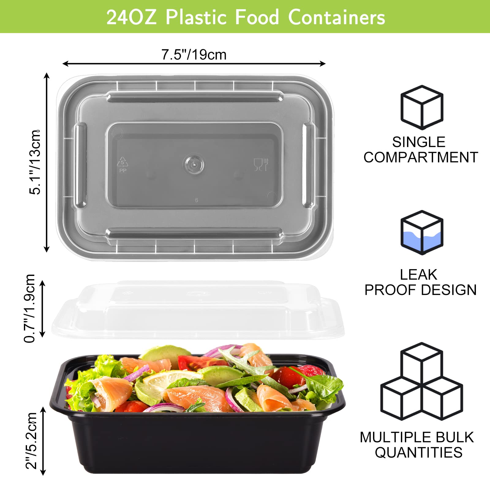 Moretoes 15 Pack Meal Prep Containers Reusable, Food Containers With Lids 24Oz, 1 Compartment Food Storage Containers, Reusable