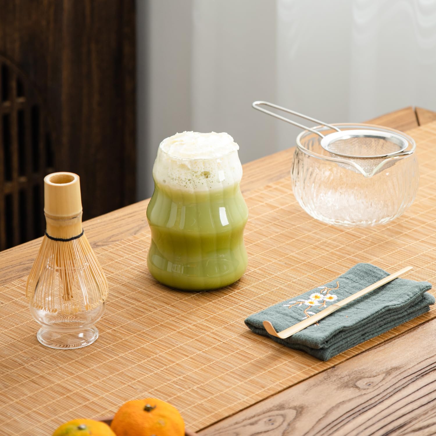 Dwehixbuy 7Pcs Japanese Matcha Tea Set, Matcha Kit With Matcha Bowl (With Pouring Spout), Matcha Whisk, Whisk Holder, Strainer -