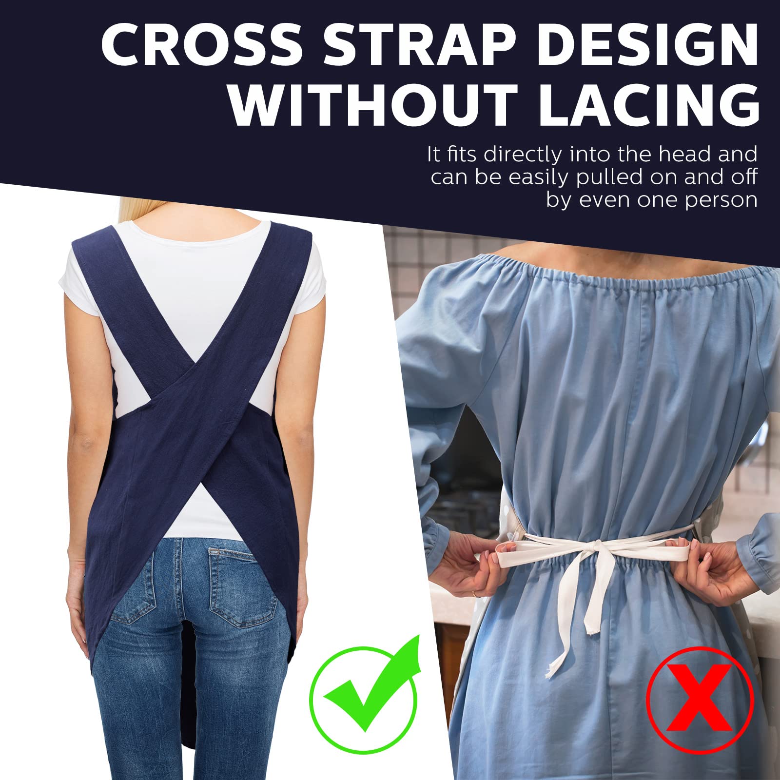 2 Pack Japanese Linen Cross Back Aprons Kitchen Cooking Aprons For Women Men With 2 Pockets Cute Gardening Apron Dress For Cooki