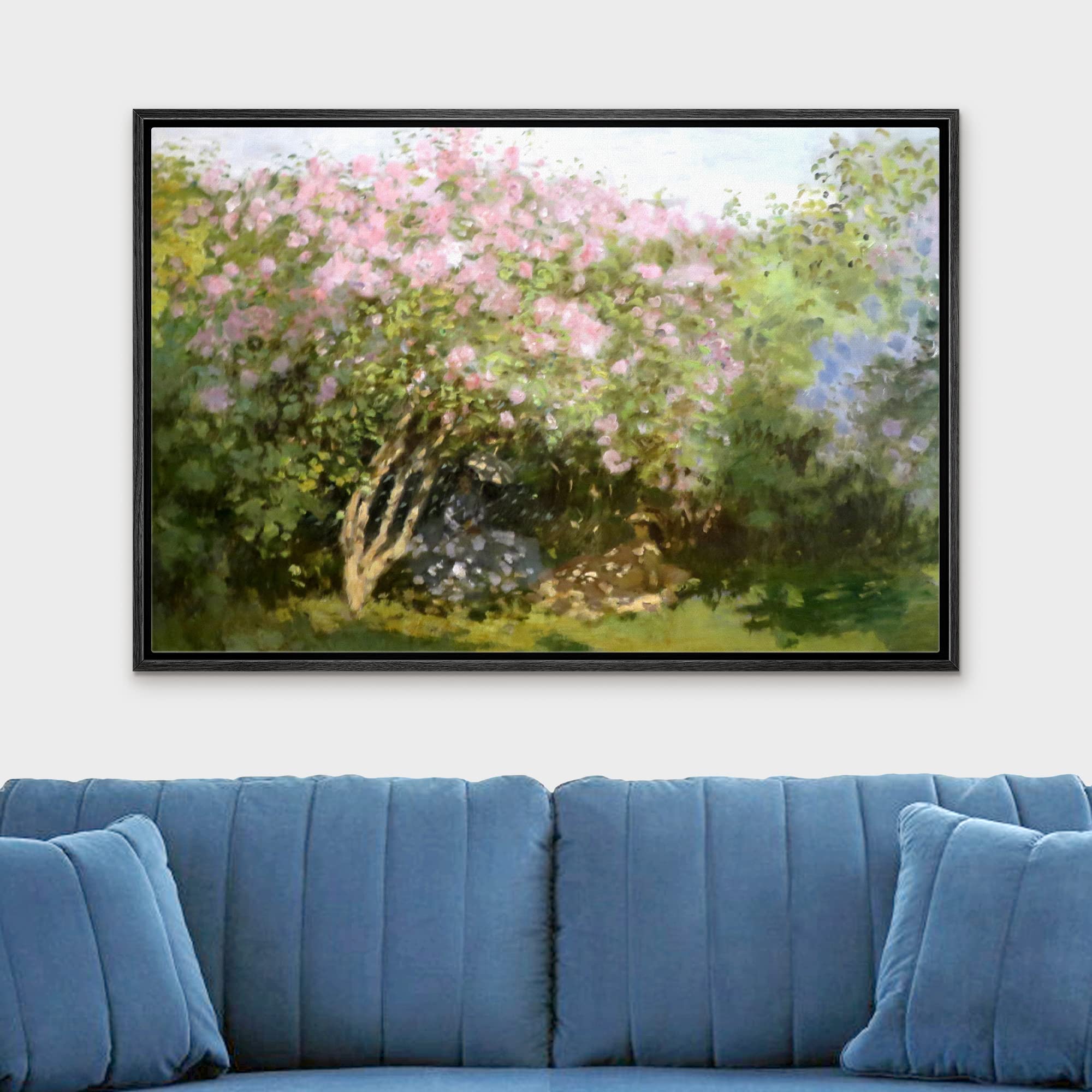 Wall26 - Lilacs In The Sun By Claude Monet Framed Canvas Print Wall Art Famous Oil Painting Reproduction - 16''X24'' Black
