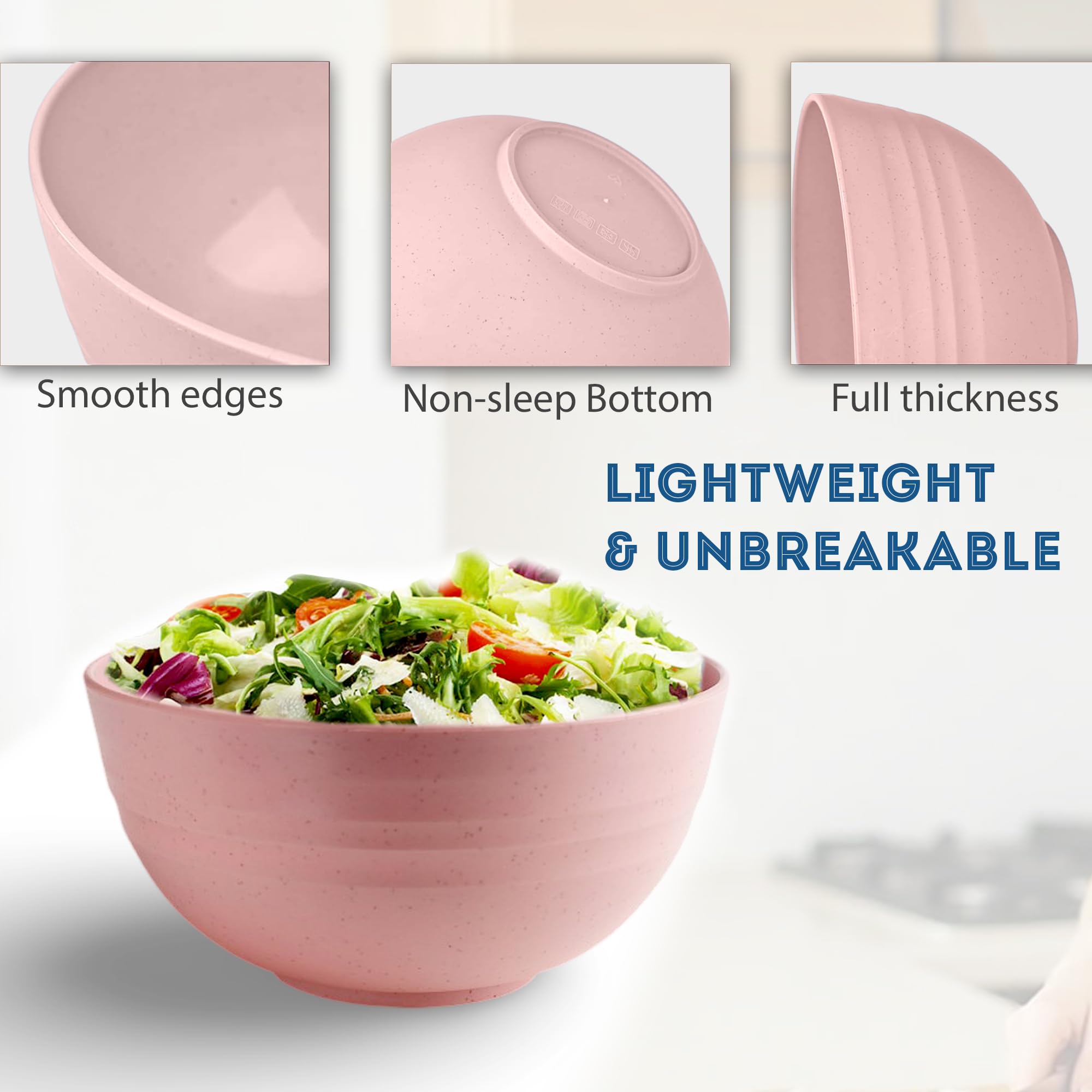 Ecomace Unbreakable Bowls For Kids & Elders - Wheat Straw Bowls | Microwave-Safe Bowls For Heating Food | Cereal Bowl For Salad,