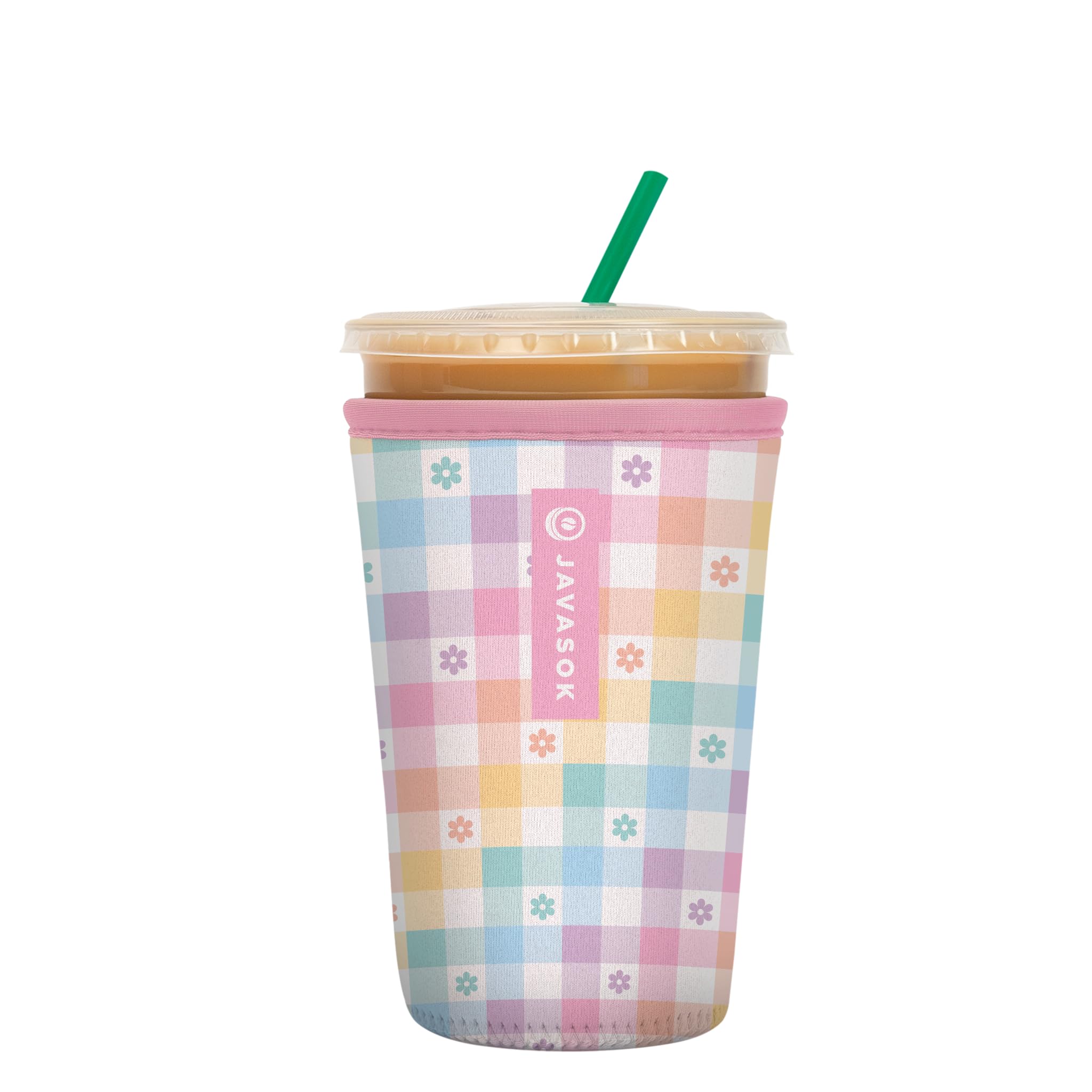 Sok It Java Sok Iced Coffee & Cold Soda Insulated Neoprene Cup Sleeve (Gingham Flowers, Medium: 22-28oz)