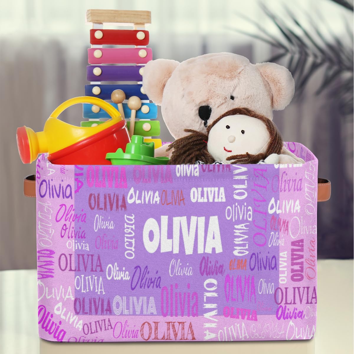 Kfnhn Personalized Foldable Storage Basket With Name, Laundry Hamper Dirty Clothes Pet Toys Storage Bin With Handles For Shelf H