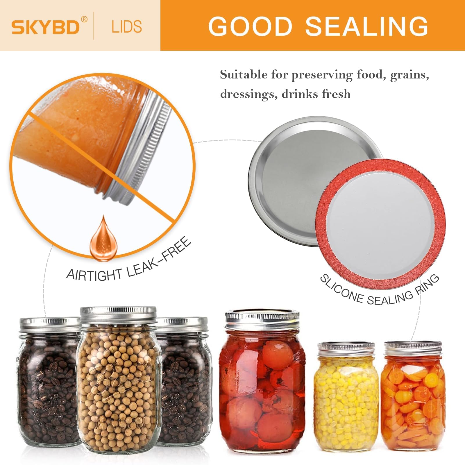 100-Count, Regular Mouth Canning Lids For Ball, Kerr Jars - Split-Type Metal Mason Jar Lids For Canning - Food Grade Material, 1
