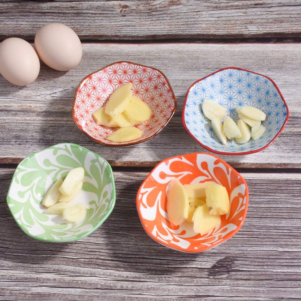 Whitenesser Japanese Soy Sauce Dish Set Of 4 Ceramic Sushi Dishes Dipping Cups Serving For Seasoning (A)