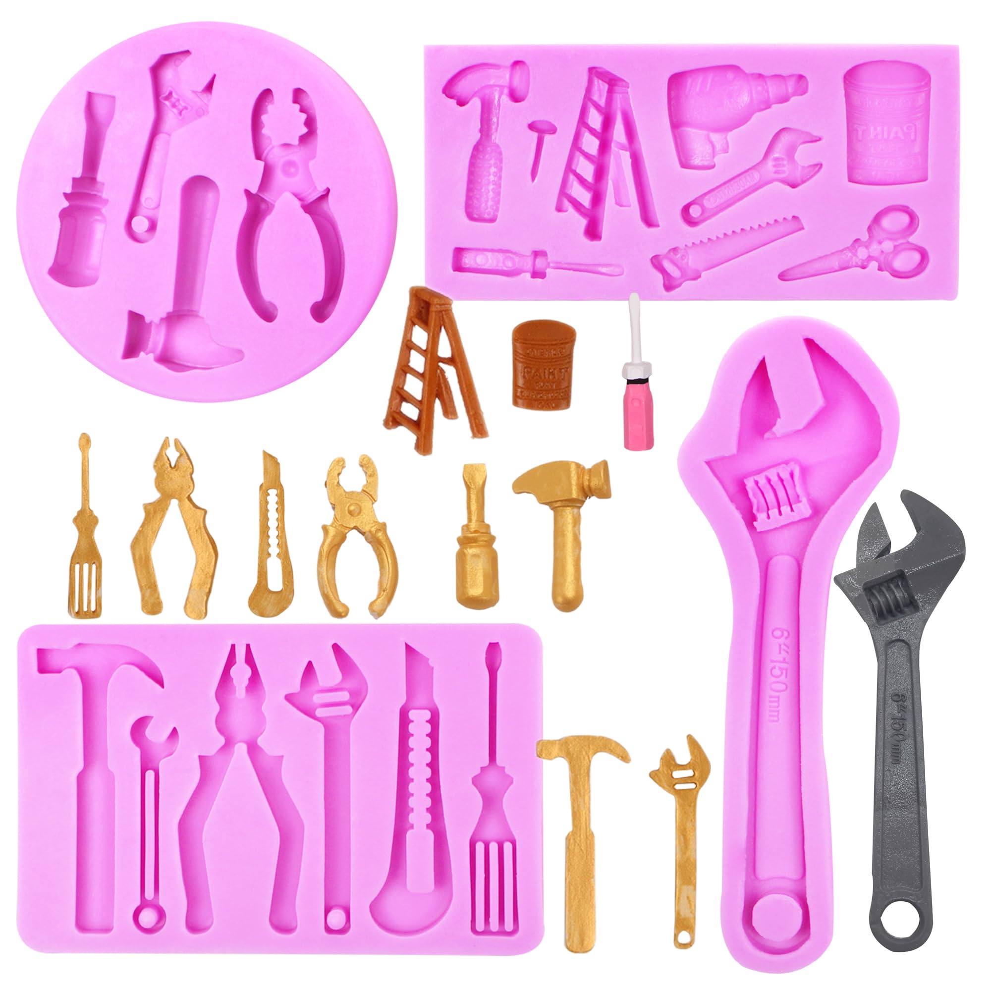 Construction Tools Silicone Molds, Hand Tools Wrench Chocolate Molds, Ladder Screwdriver Scissor Fondant Baking Molds For Cake D