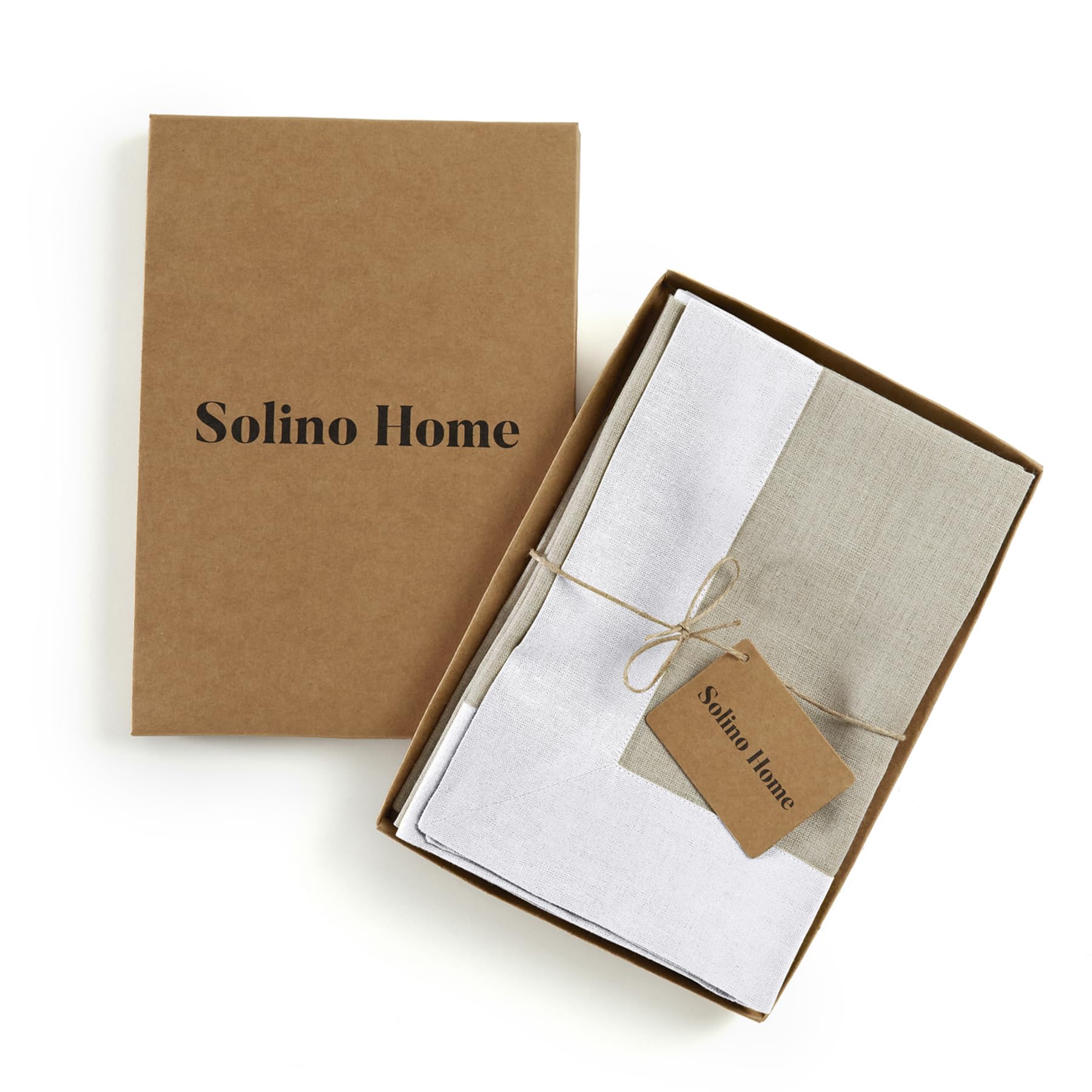 Solino Home Linen Dinner Napkins 20 X 20 Inch - 100% Pure Linen White And Natural Cloth Napkins Set Of 4 - Contempo, Handcrafted