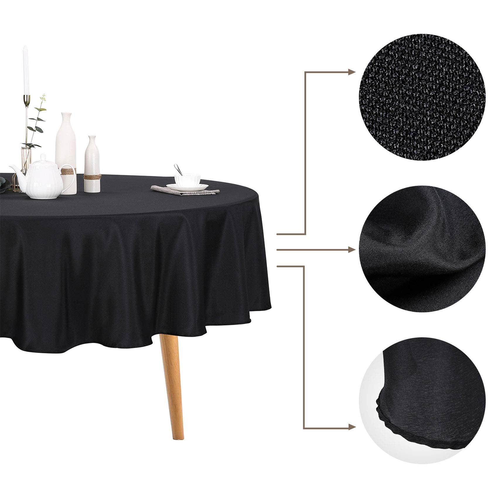 Ascoza 6Pack 108 Inch Black Round Tablecloth In Polyester Fabric For Wedding/Banquet/Restaurant/Parties