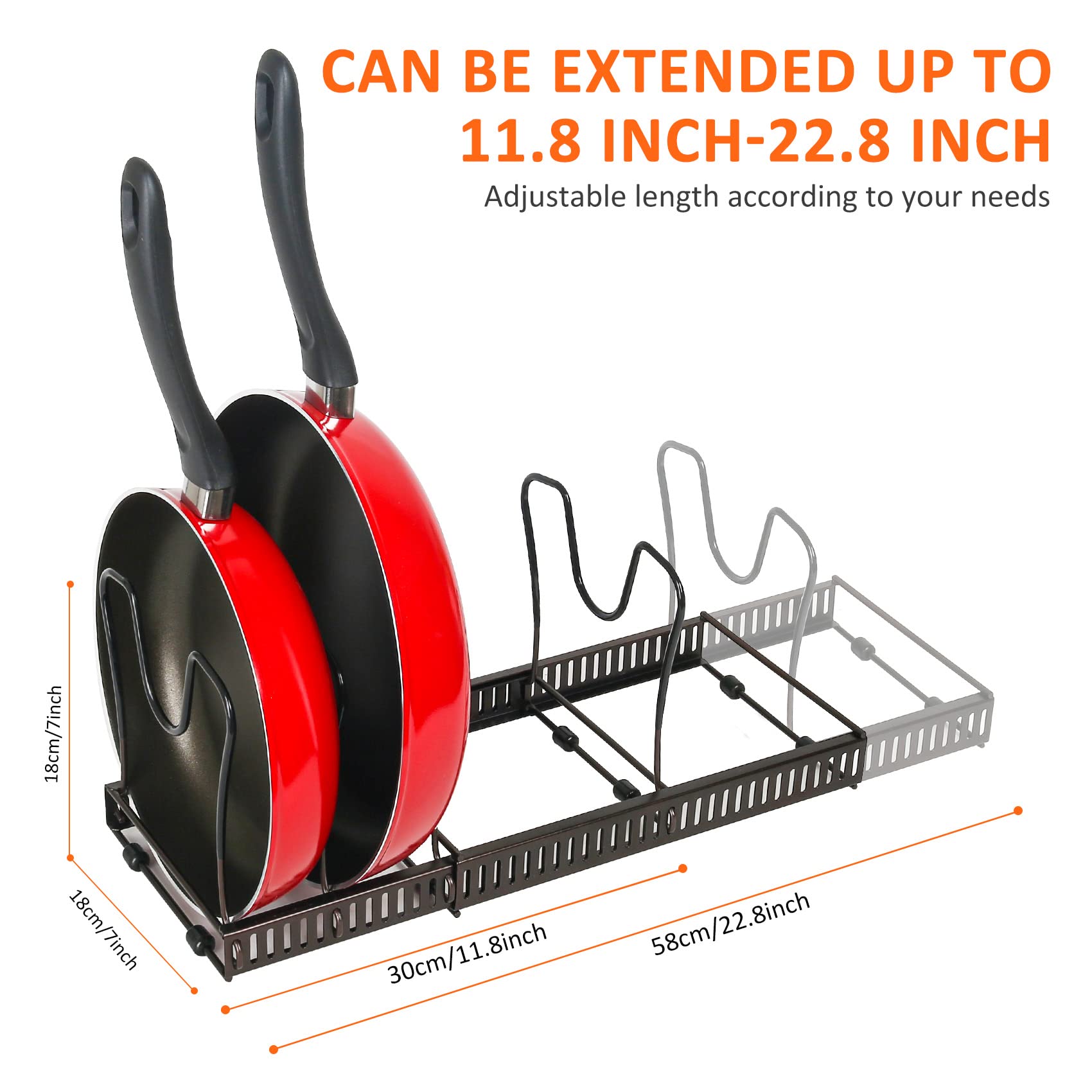 Roohua Pot Rack -Expandable Pan Organizer For Cabinet,Pot Lid Holder With 10 Adjustable Compartment For Kitchen Cabinet Cookware