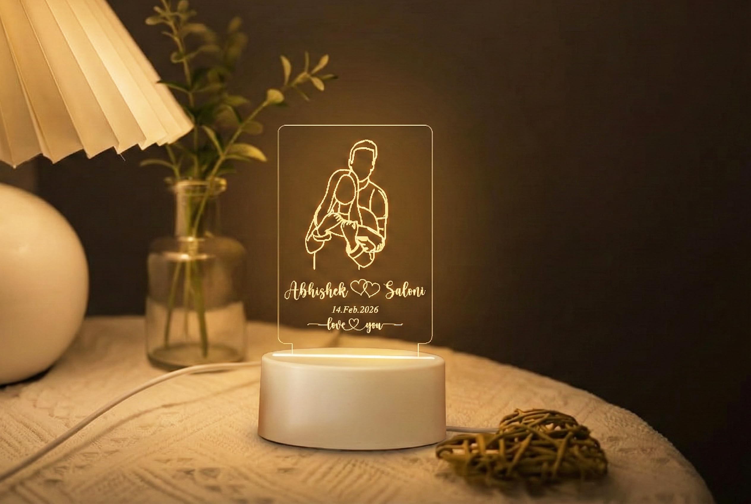 Aica Personalized Couple Name Led Table Lamp (Couple Name Infinity) (Couple Lamp)