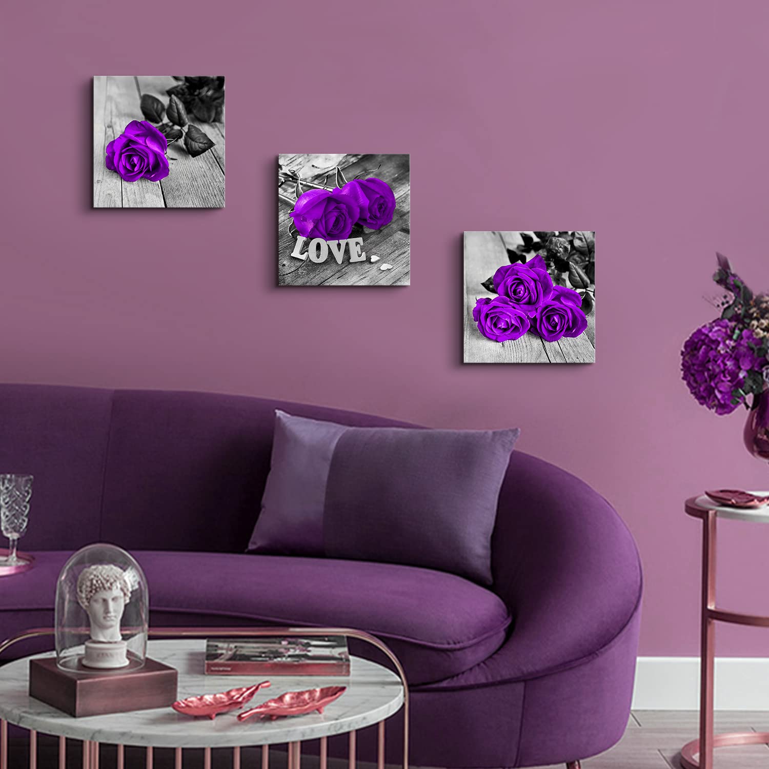 Purple Wall Decor Bathroom Accessories Purple Rose Flower Wall Art Purple And Grey Wall Decor Floral Canvas Paintings For Living