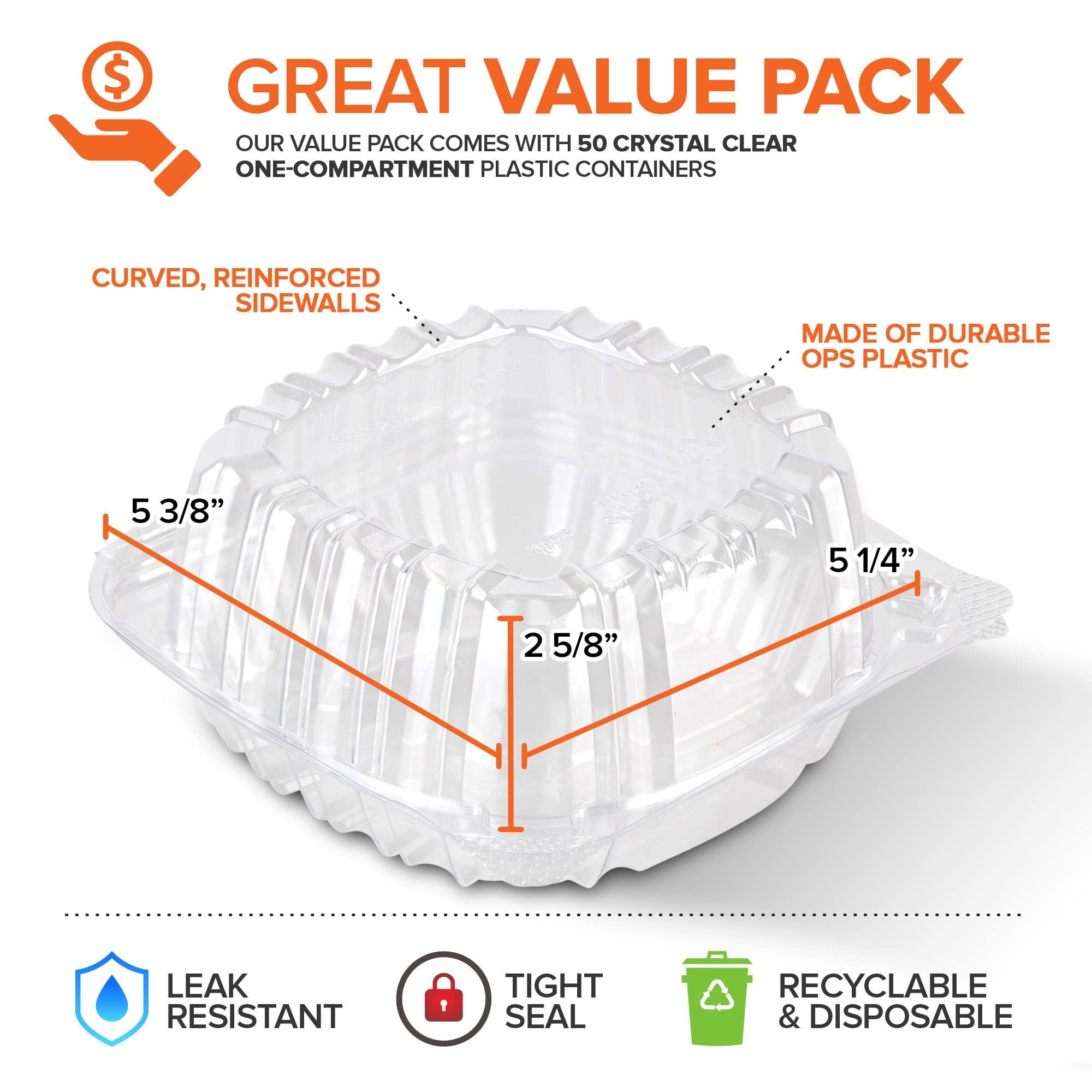 Disposable Plastic To Go Containers With Clear Lids (50 Pack) Fancy Hinged Top Square Clamshell Food Boxes For Take Out, Home Pa