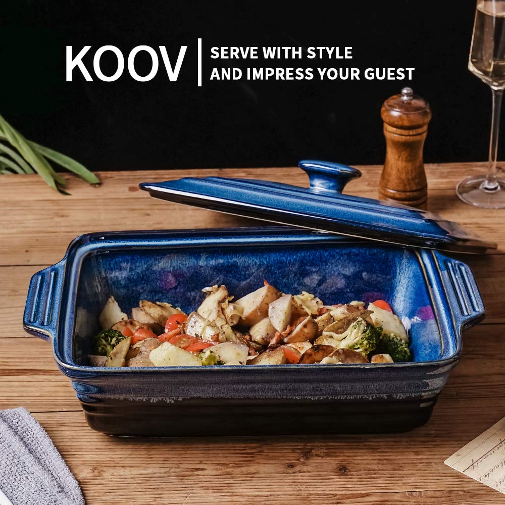 KOOV Ceramic Casserole Dish Set, 9x13 Inches, Nebula Blue, Covered Baking Dish with Lid for Cooking and Lasagna