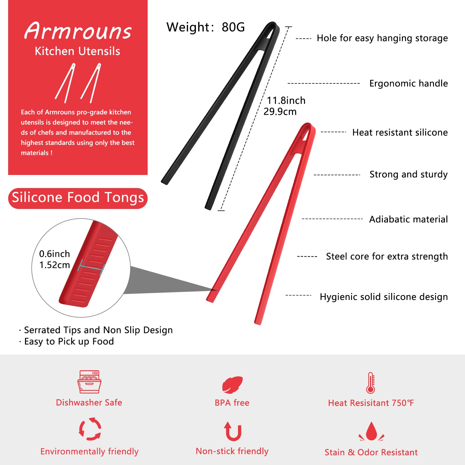 Armrouns 2Pcs Silicone Toast Tongs Anti-Slip, 11.8'' Silicone Kitchen Tong, Trivet Tongs For Cooking, Long Bbq Grilling Tongs Fo