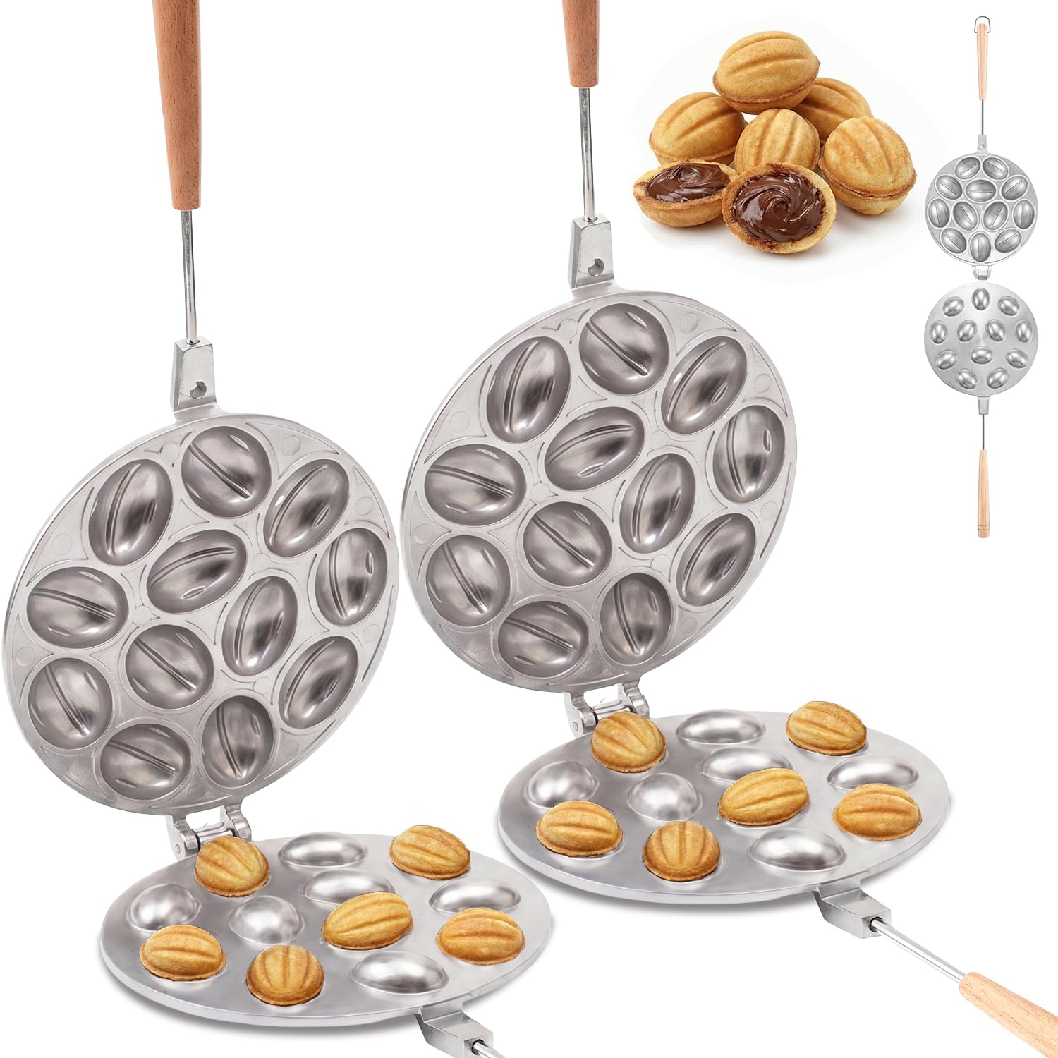 Fumete 2 Sets Oreshki Walnut Cookie Maker Mold,12 Holes,Sliver