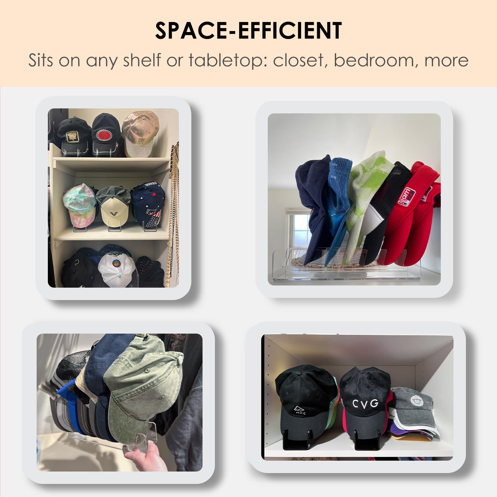 Hayvan Hat Organizer For Baseball Caps 2 Packs, Acrylic Cap Storage Holder For Ball Cap, Golf Cap, Trucker Hat - Install-Free |