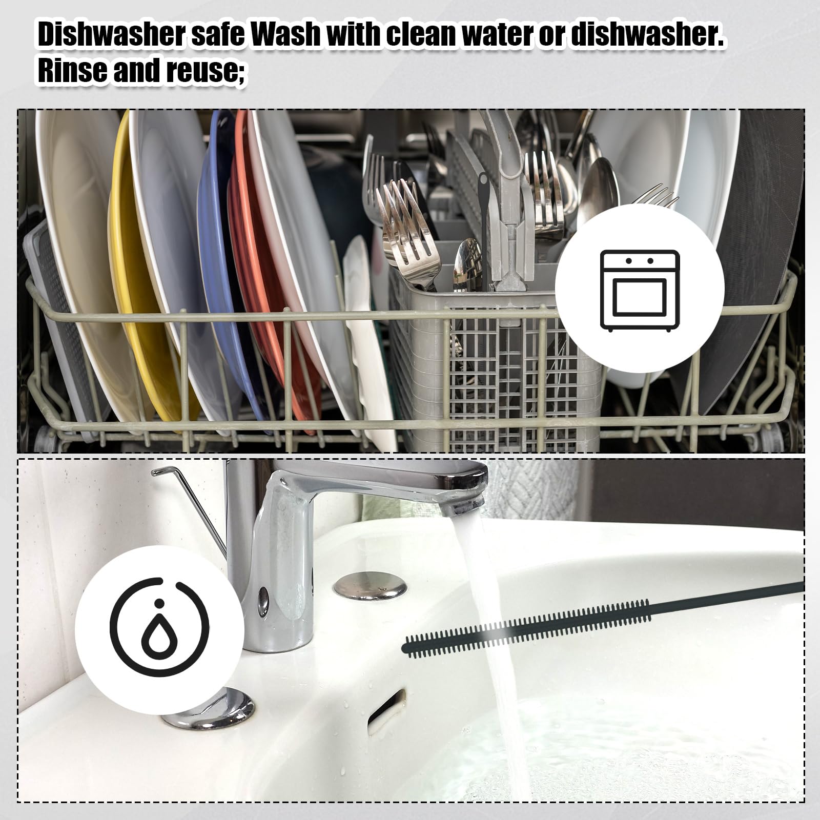 Silicone Straw Brush, 8Mm Gray 9.45 Inch Long Reusable Straw Cleaner With Hanging Hole Straw Washing Tool Bendable Crevice Brush