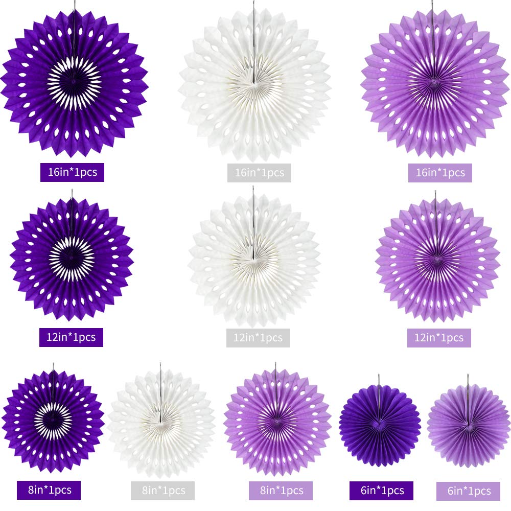Beishida Lavender Purple White Tissue Hanging Honeycomb Round Paper Fans Decoration Set For Birthday Baby Shower Bachelorette We
