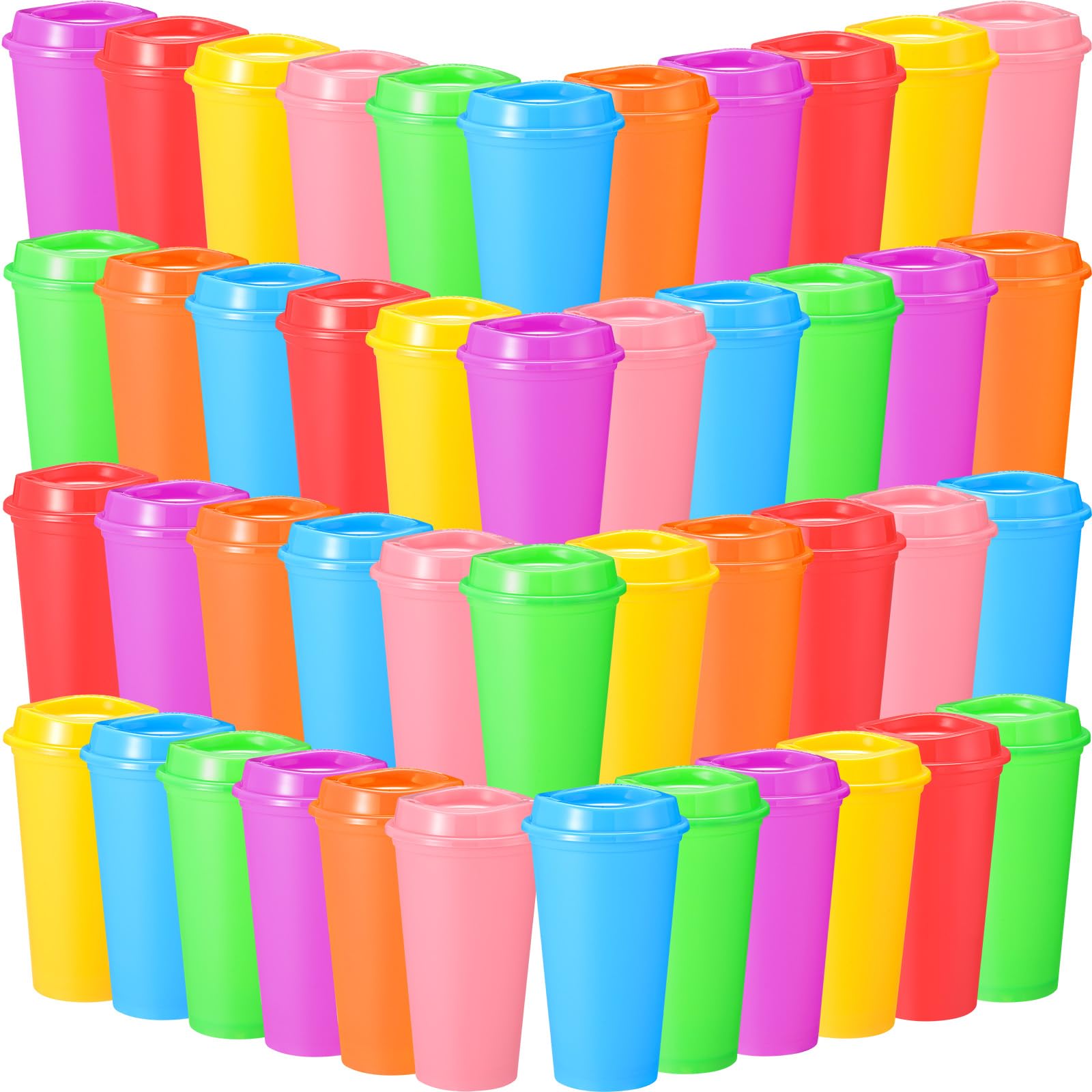 Honeydak 45 Pack 16 oz Reusable Coffee Cups with Lids Water Bottle Iced Coffee Travel Mug Portable Plastic Tea Tumblers Bulk for