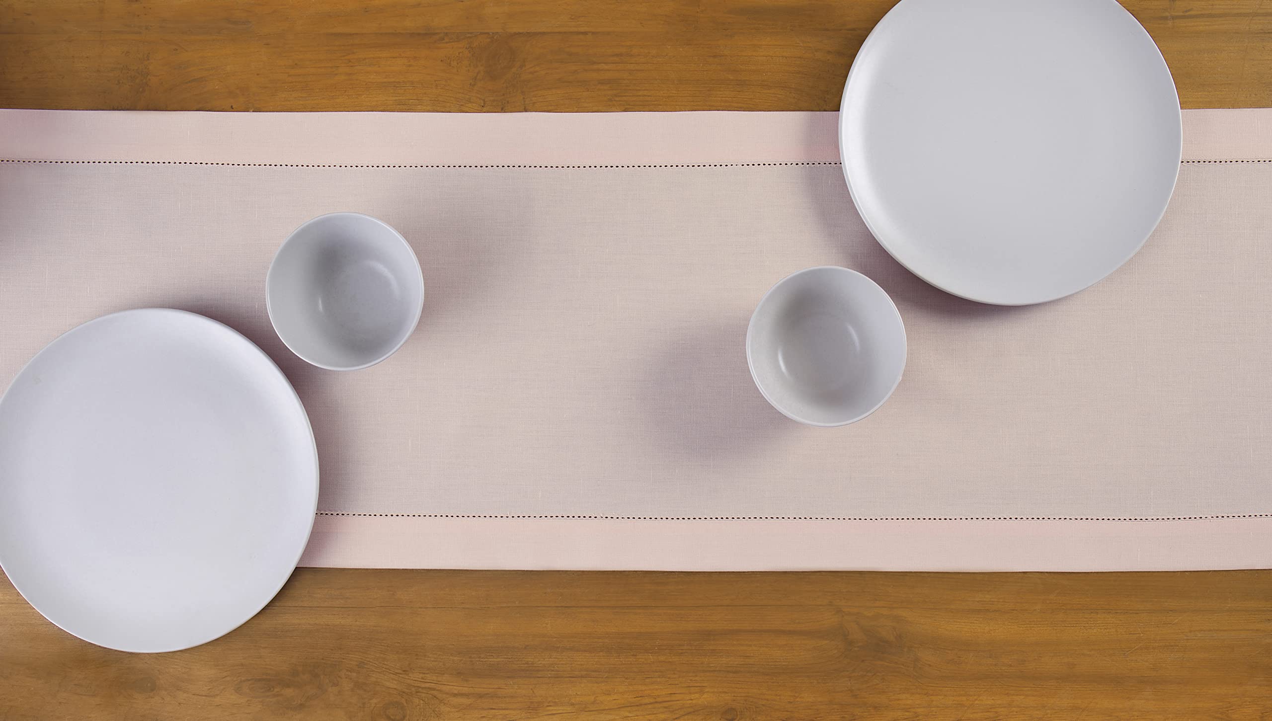 Solino Home Pink Table Runner 90 Inches Long - Cotton Linen Hemstitch Fall, Thanksgiving, Christmas Table Runner 14 X 90 Inch -