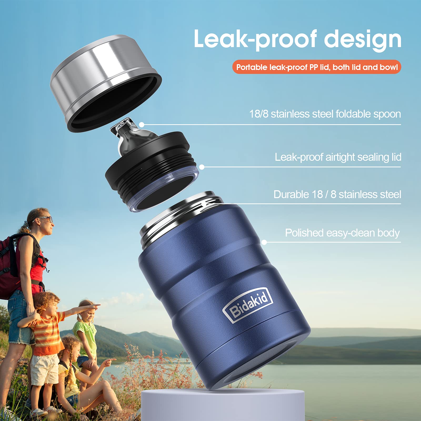 Bidakid Containers For Hot Food, 2 Pack Insulated Food Jar For Hot, Soup Vessels, Lunch Box Containers For Hot Cold Food With Ca