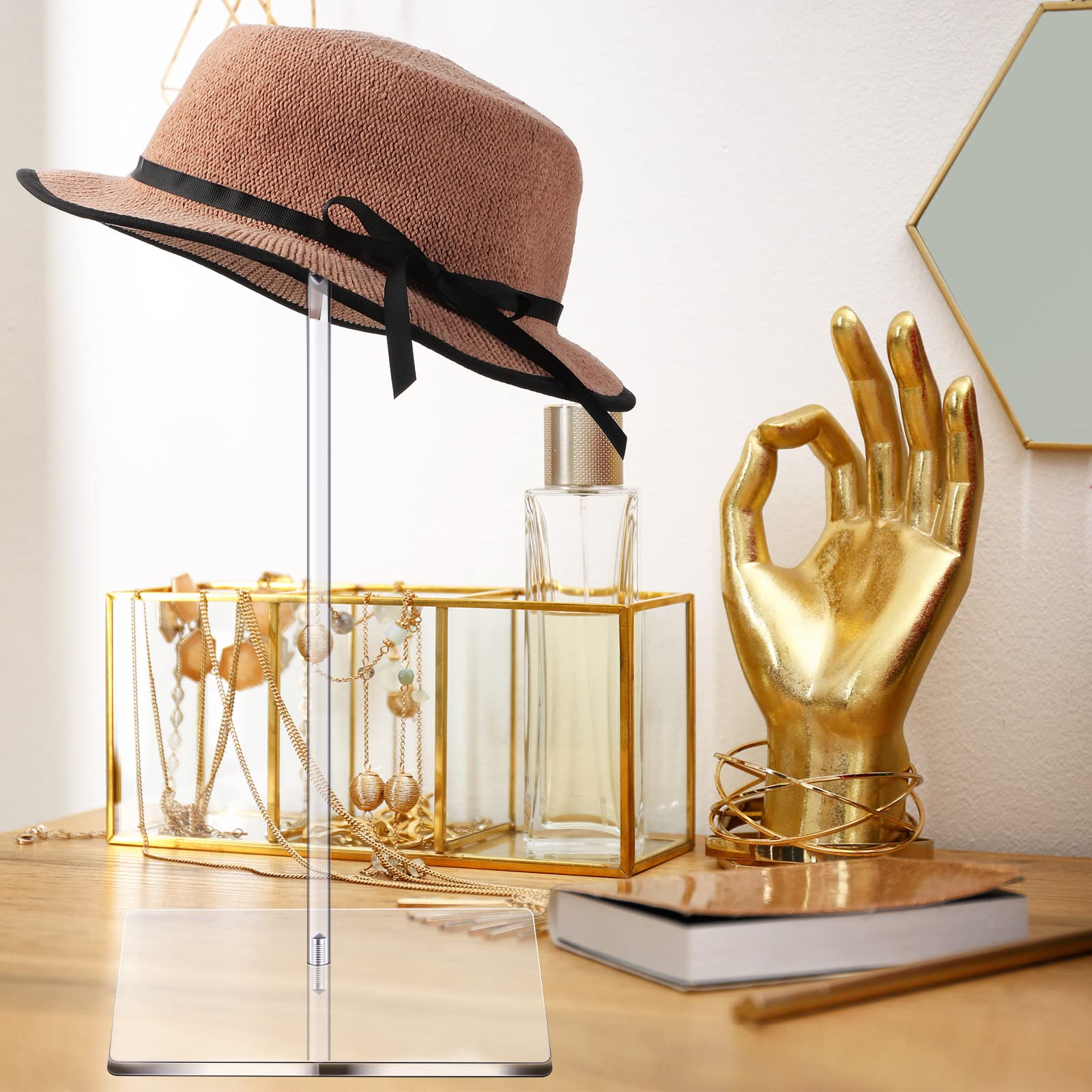 Yookeer 2 Set 12 Inch Clear Acrylic Hat Stands and Wig Display Rack Stands for Multiple Hats Display Tabletop Baseball Caps Watc